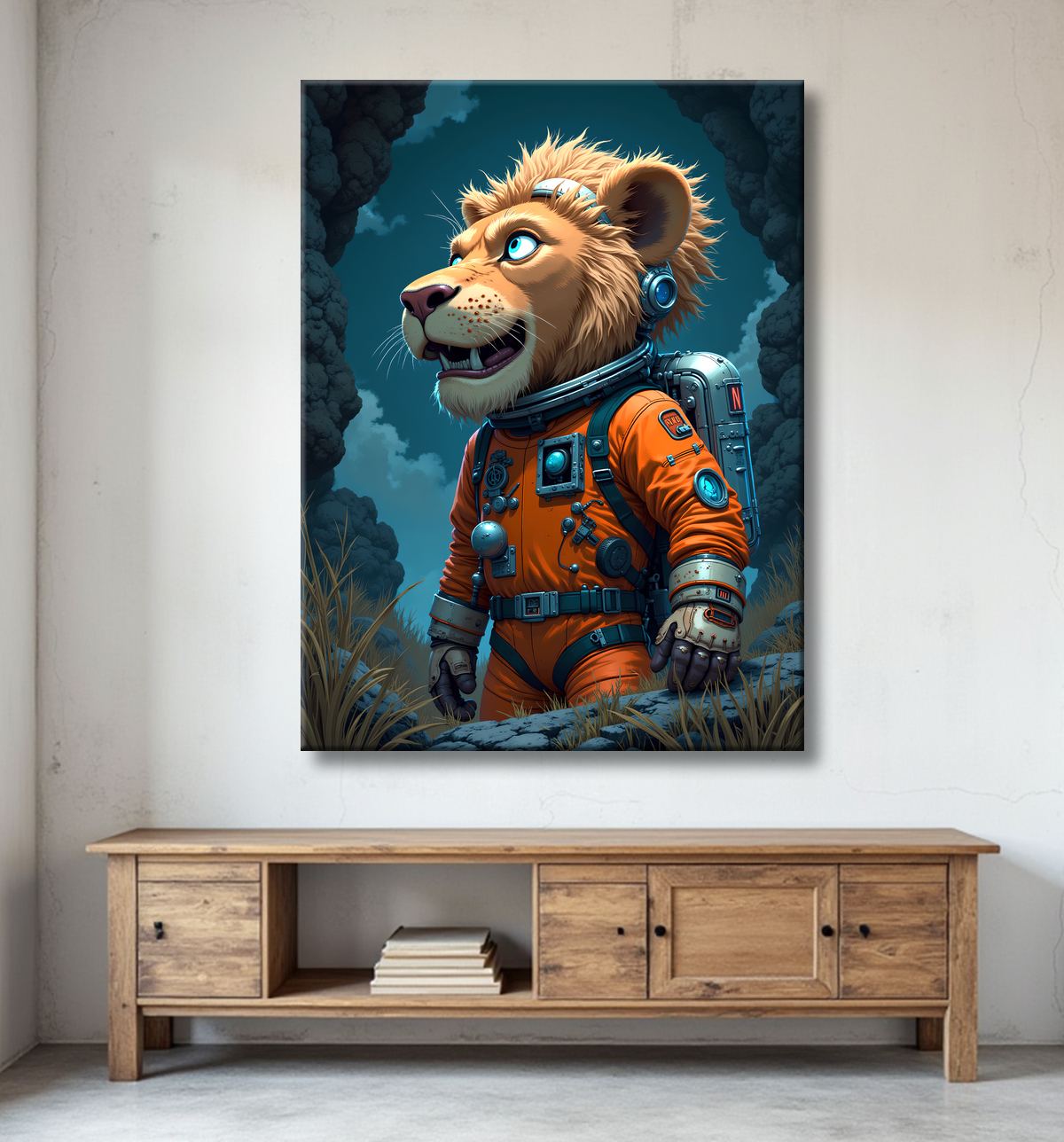 Tableau lion astronaute - Décoration murale animale originale avec decor