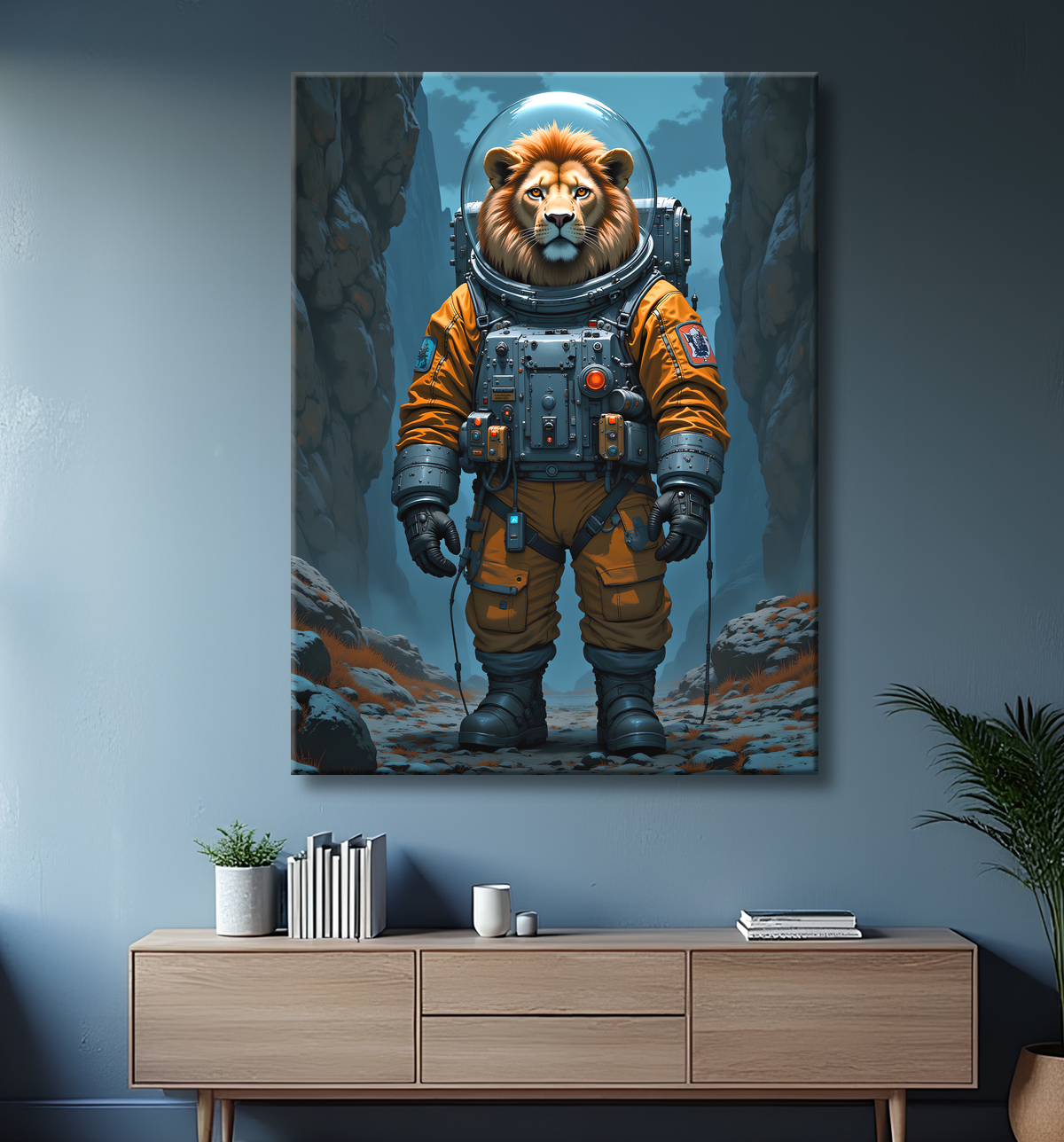 Tableau lion astronaute - Décoration murale animale originale avec decor