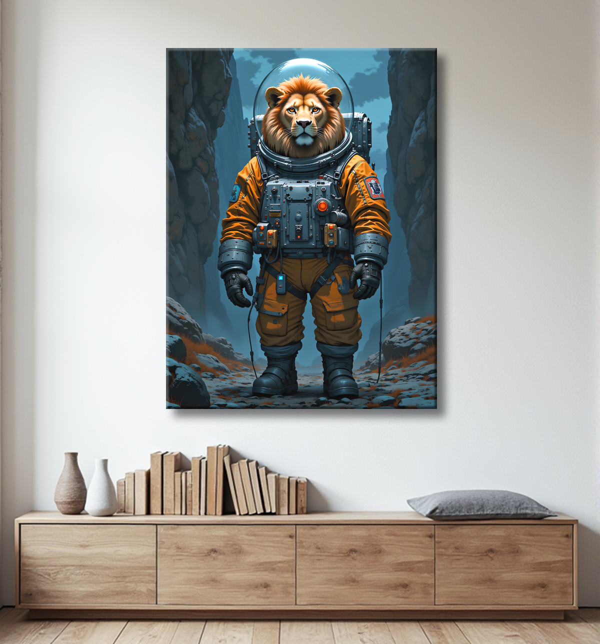 Tableau lion astronaute - Décoration murale animale originale avec decor