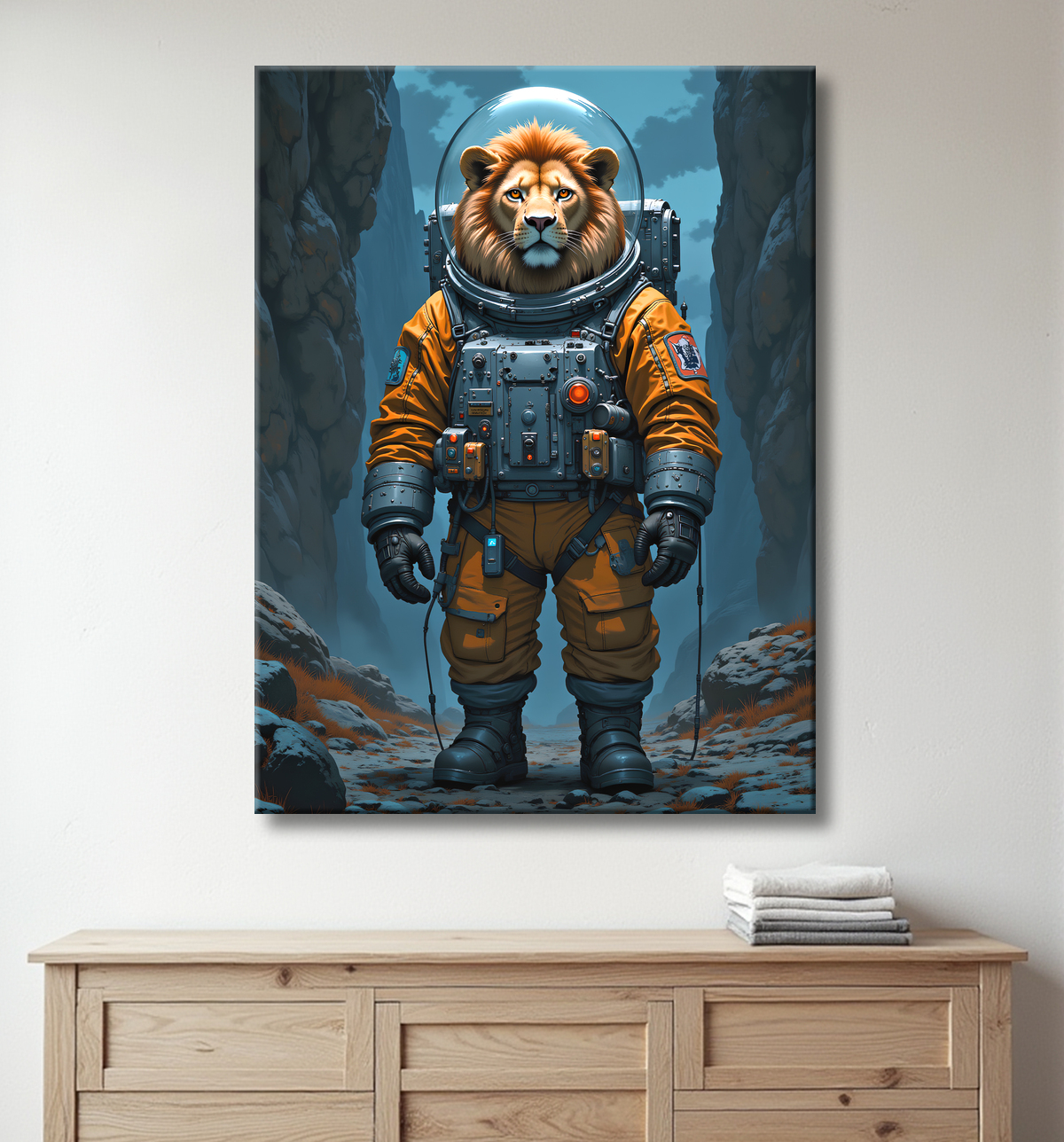 Tableau lion astronaute - Décoration murale animale originale avec decor
