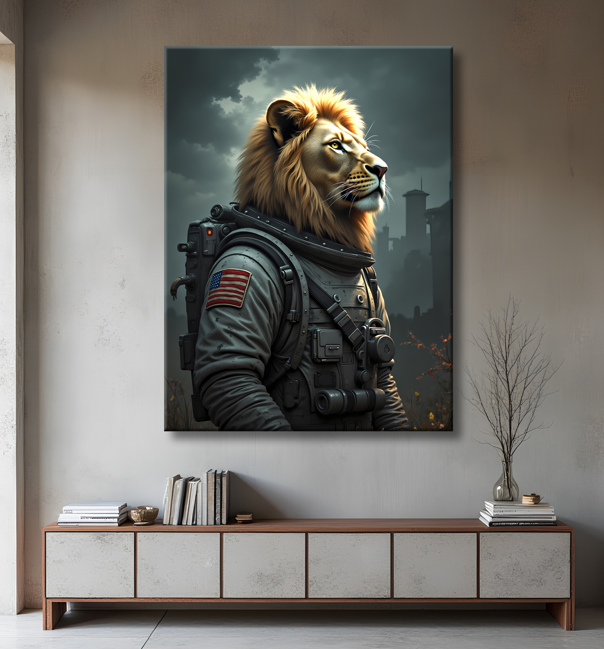 Tableau lion astronaute - Décoration murale animale originale avec decor