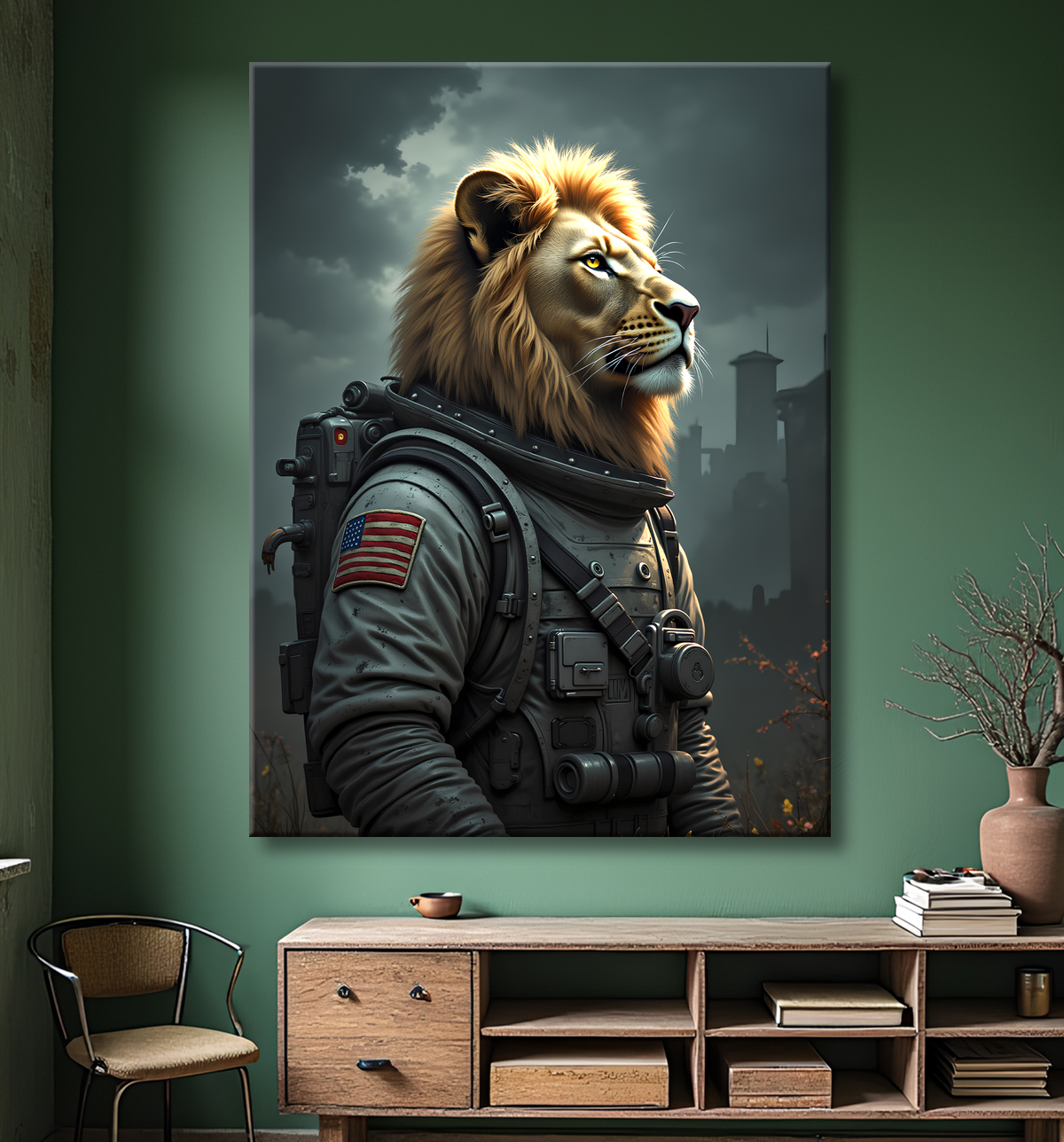 Tableau lion astronaute - Décoration murale animale originale avec decor