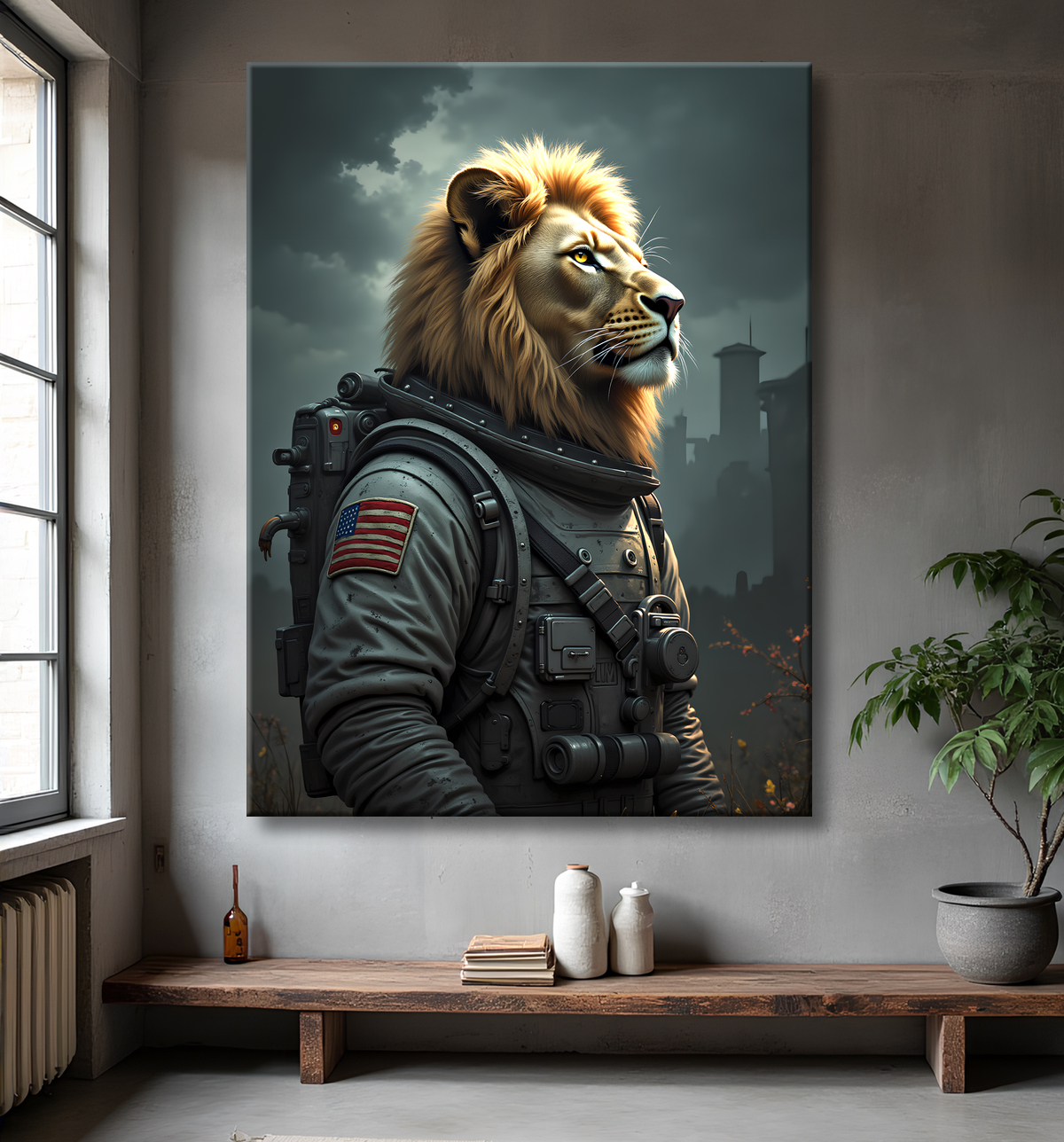 Tableau lion astronaute - Décoration murale animale originale avec decor