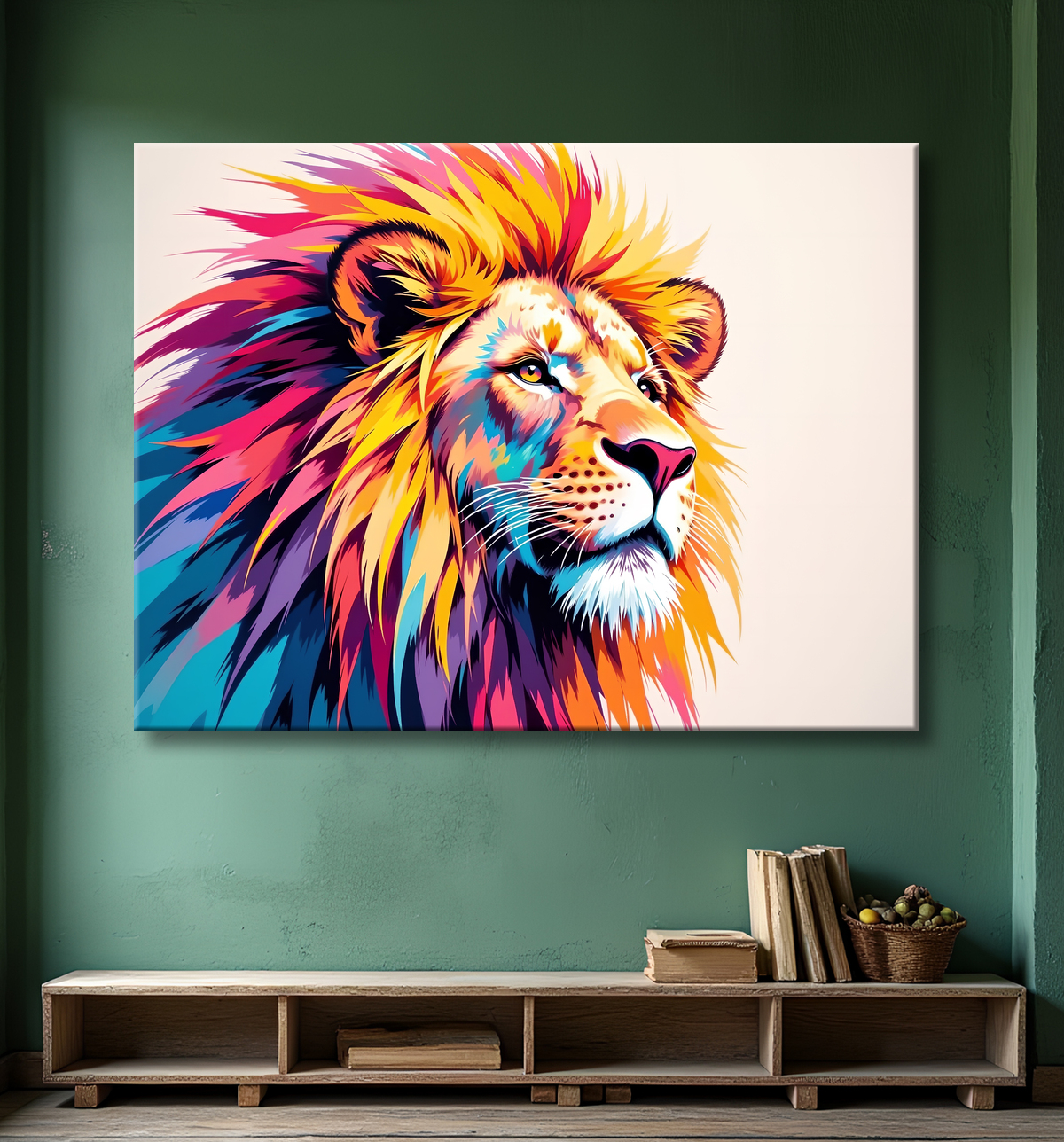 Tableau lion pop art - Design graphique et couleurs vives avec decor