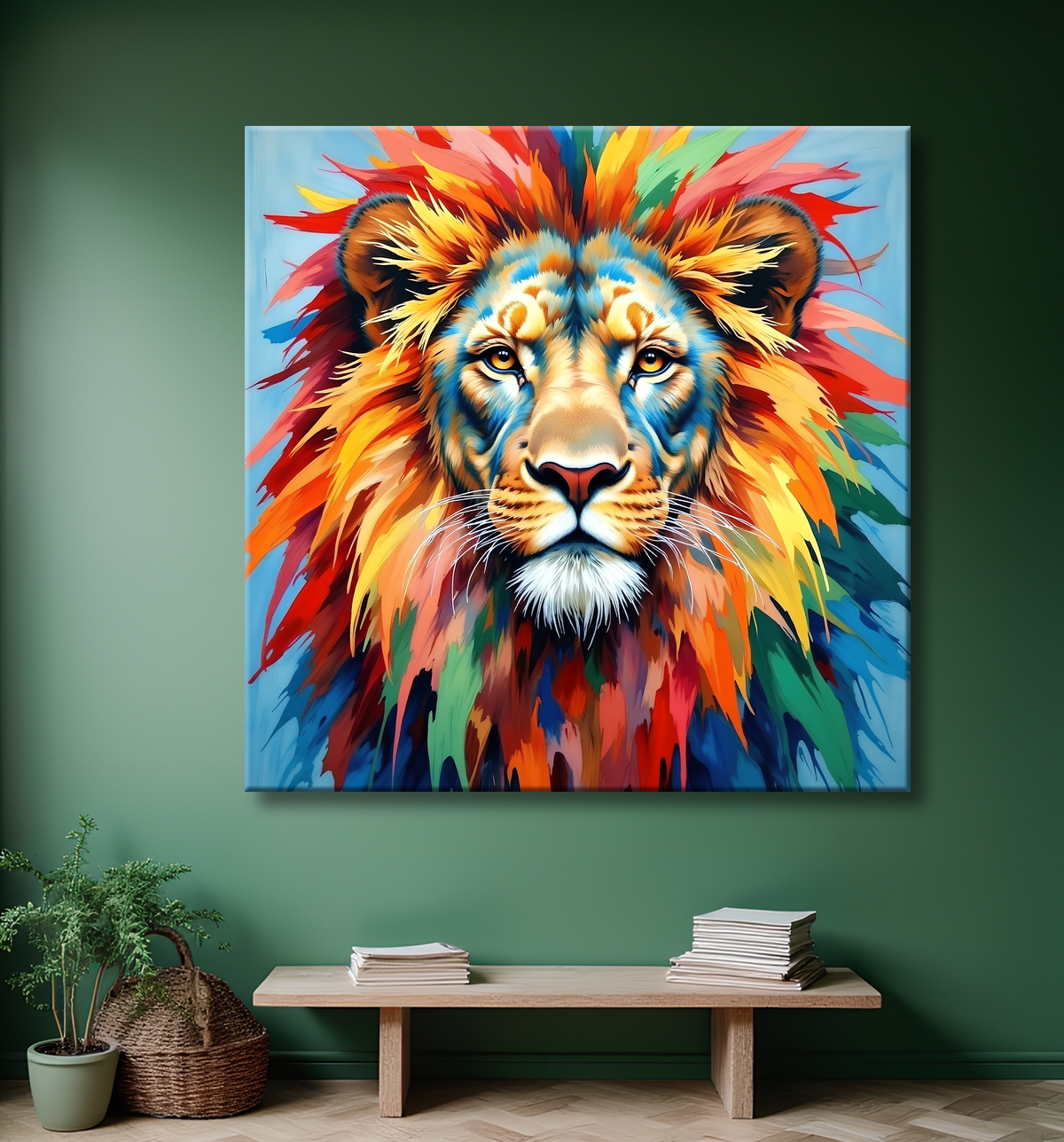 Tableau lion pop art - Design graphique et couleurs vives avec decor