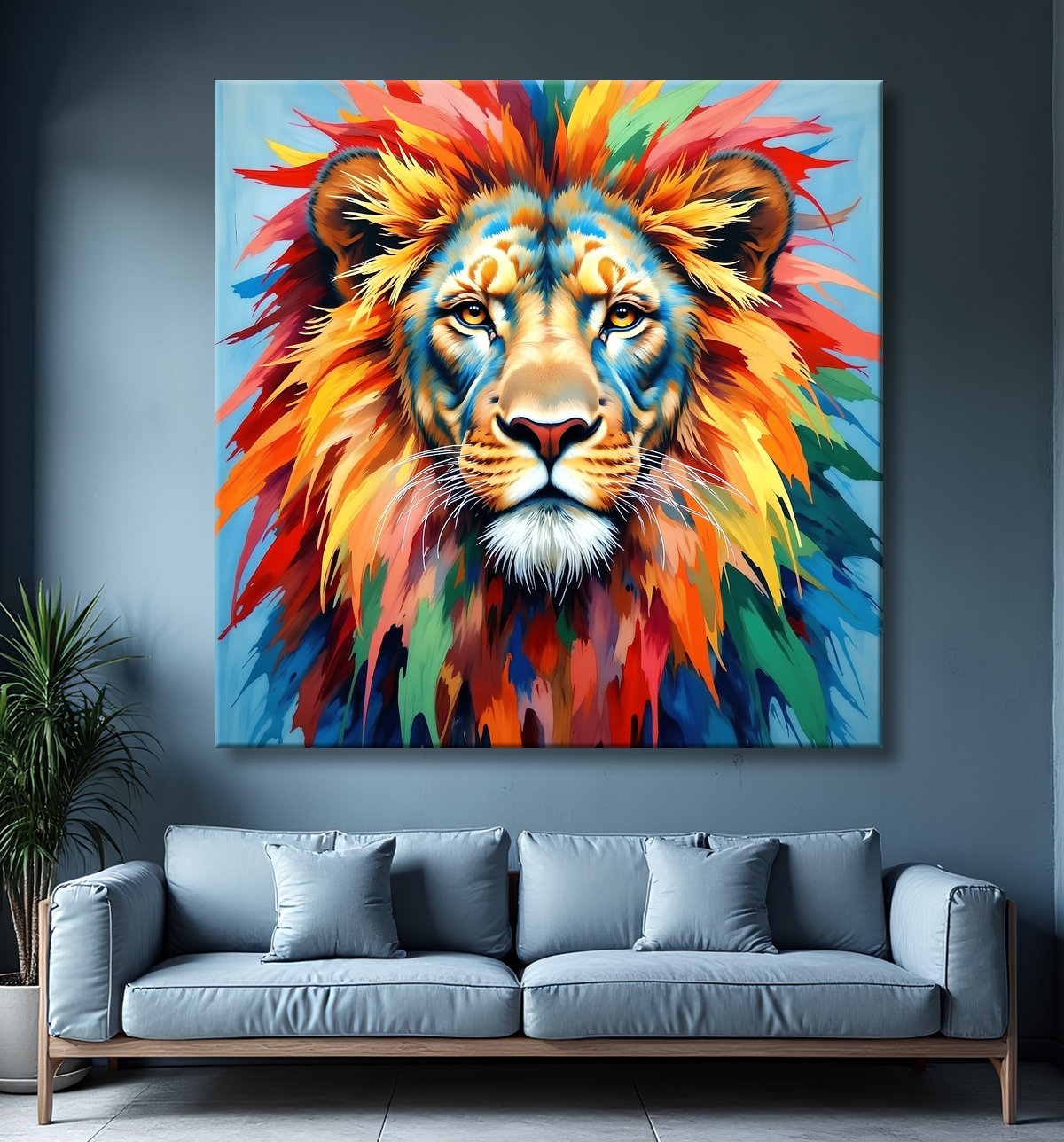 Tableau lion pop art - Design graphique et couleurs vives avec decor