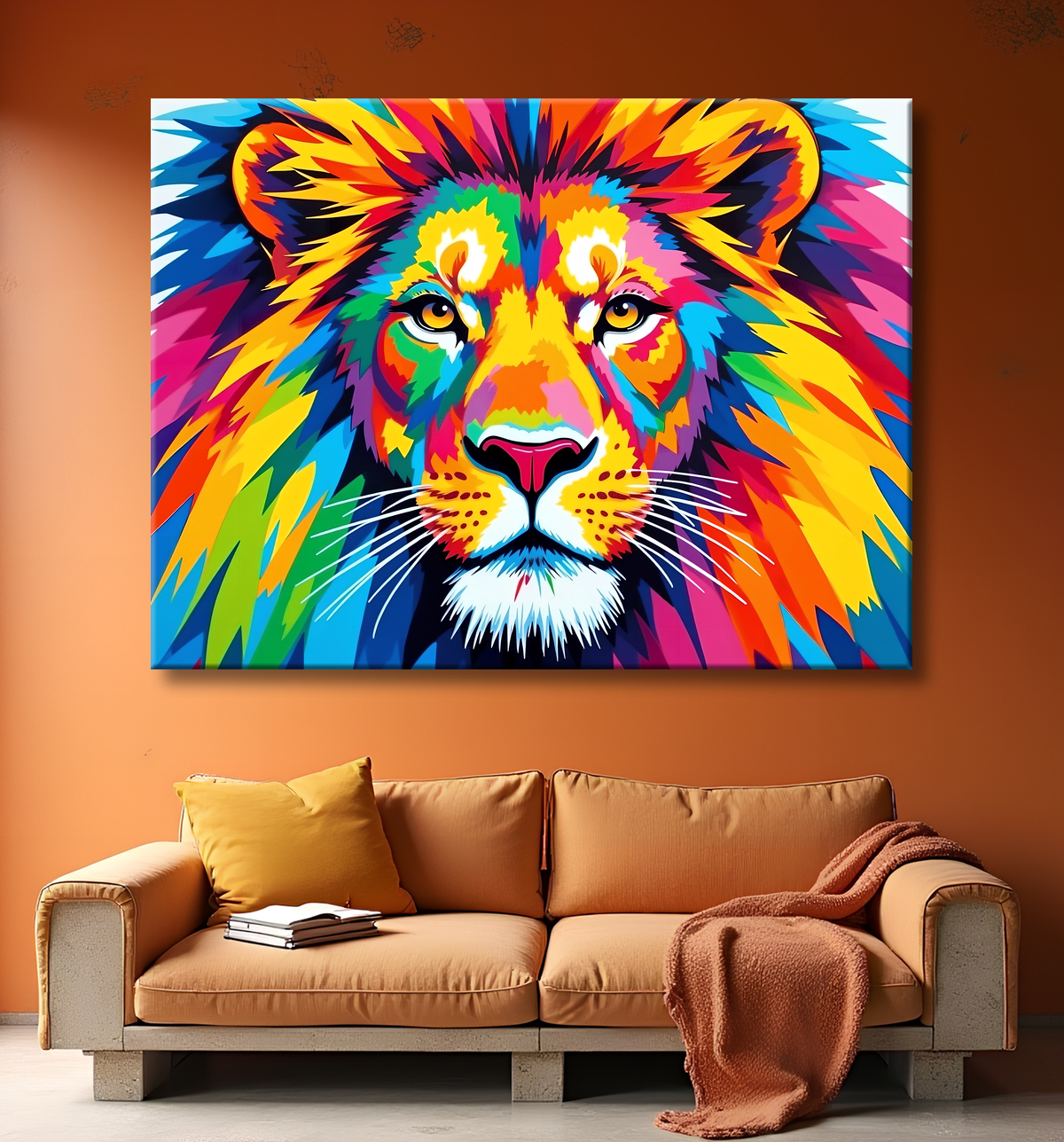 Tableau lion pop art - Design graphique et couleurs vives avec decor