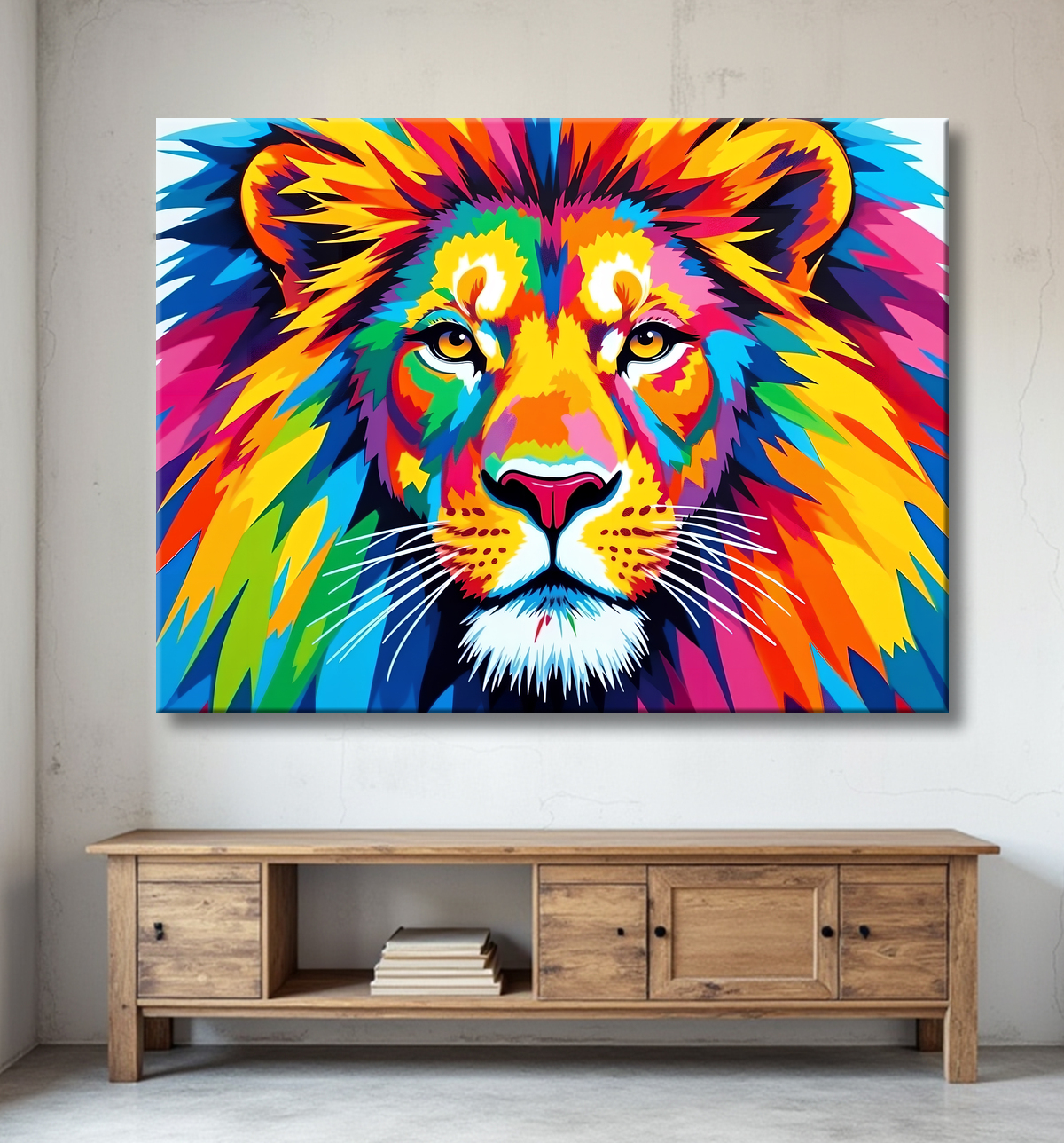 Tableau lion pop art - Design graphique et couleurs vives avec decor