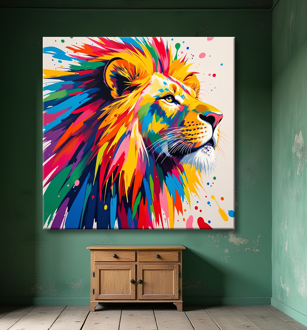 Tableau lion pop art - Design graphique et couleurs vives avec decor