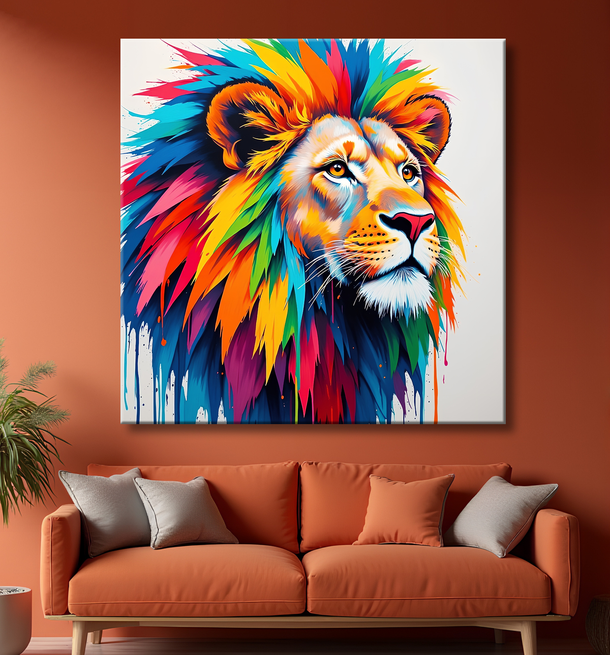 Tableau lion pop art - Design graphique et couleurs vives avec decor