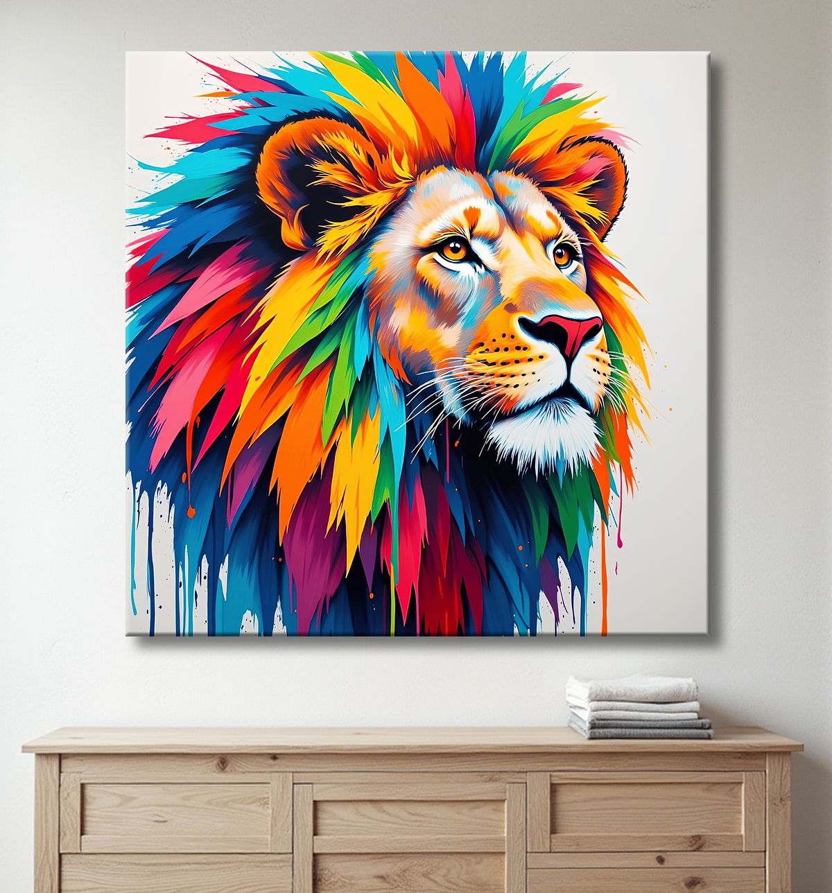 Tableau lion pop art - Design graphique et couleurs vives avec decor