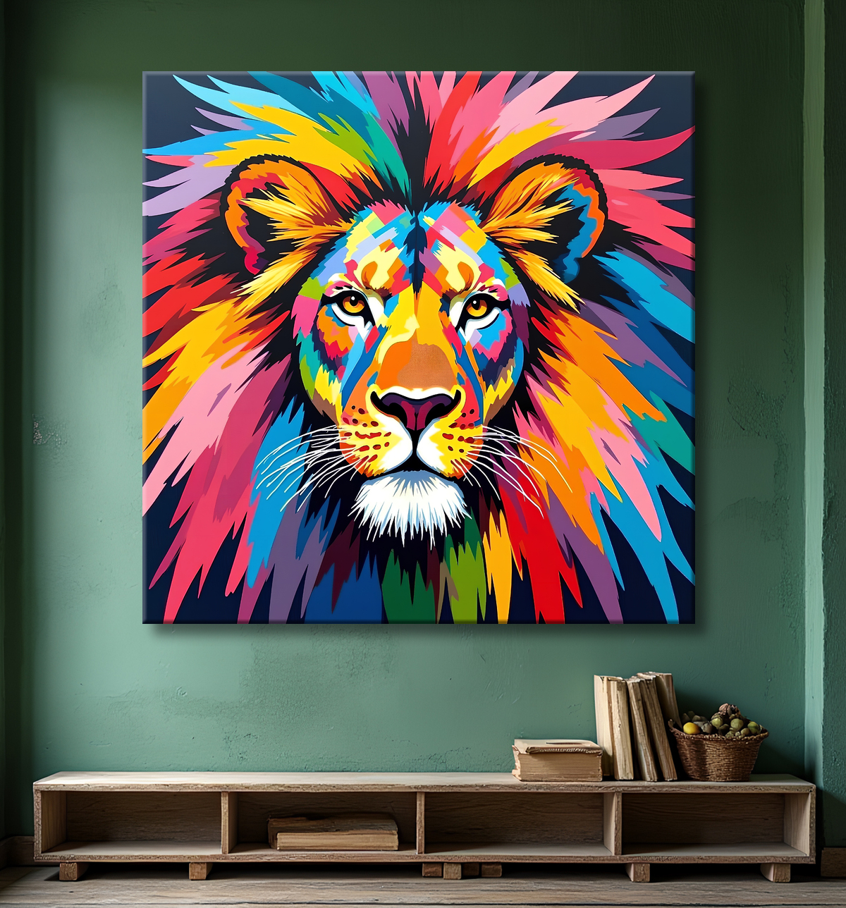 Tableau lion pop art - Design graphique et couleurs vives avec decor