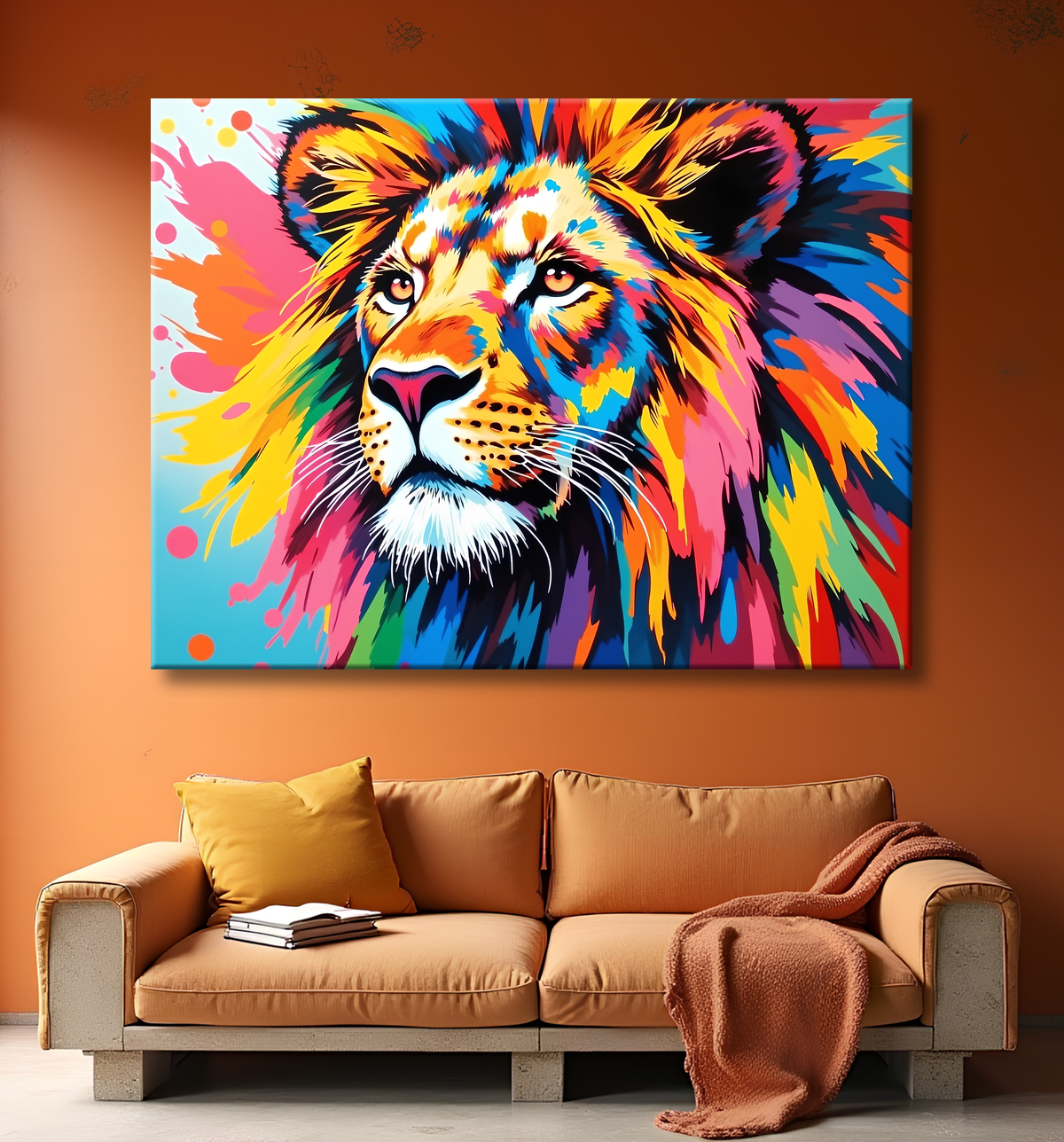Tableau lion pop art - Design graphique et couleurs vives avec decor