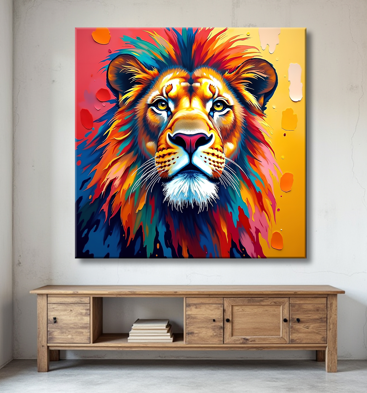 Tableau lion pop art - Design graphique et couleurs vives avec decor