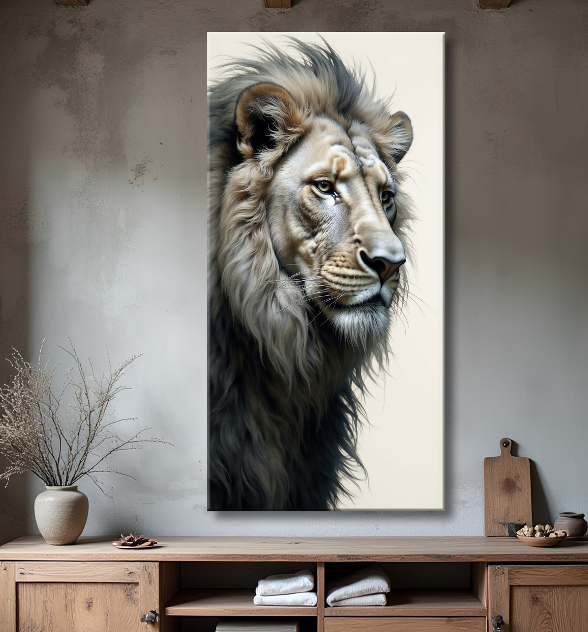 Tableau lion sur fond blanc - Photo d'art décorative avec decor