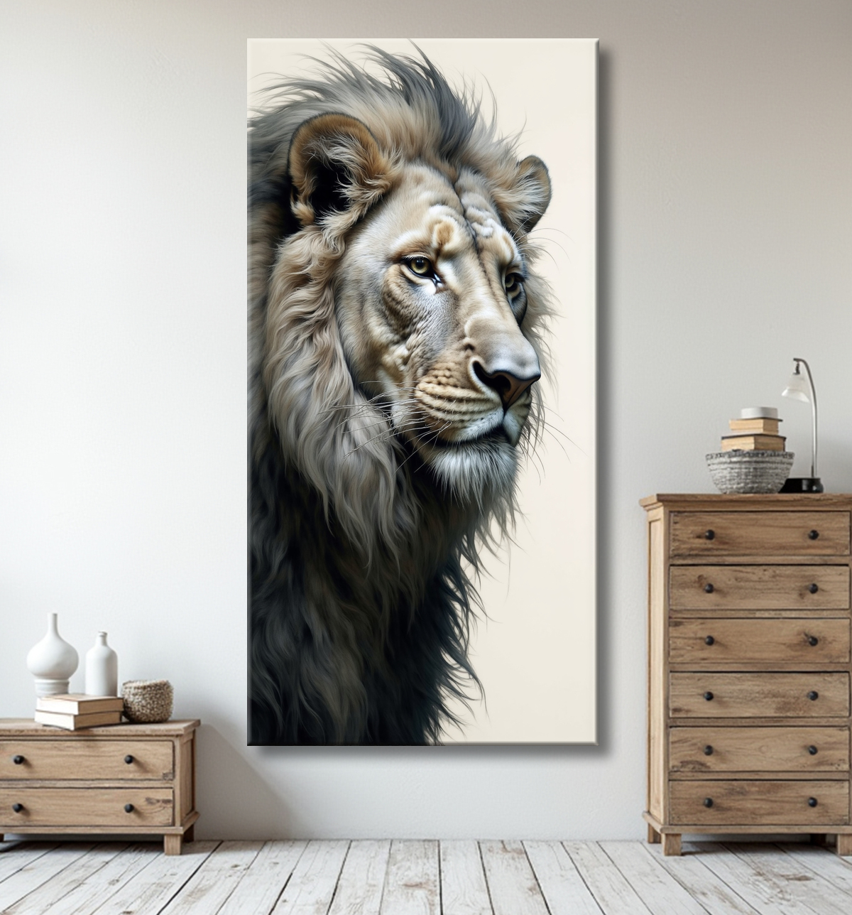 Tableau lion sur fond blanc - Photo d'art décorative avec decor