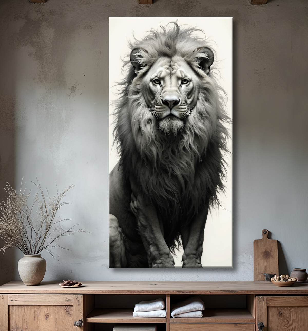 Tableau lion sur fond blanc - Photo d'art décorative avec decor
