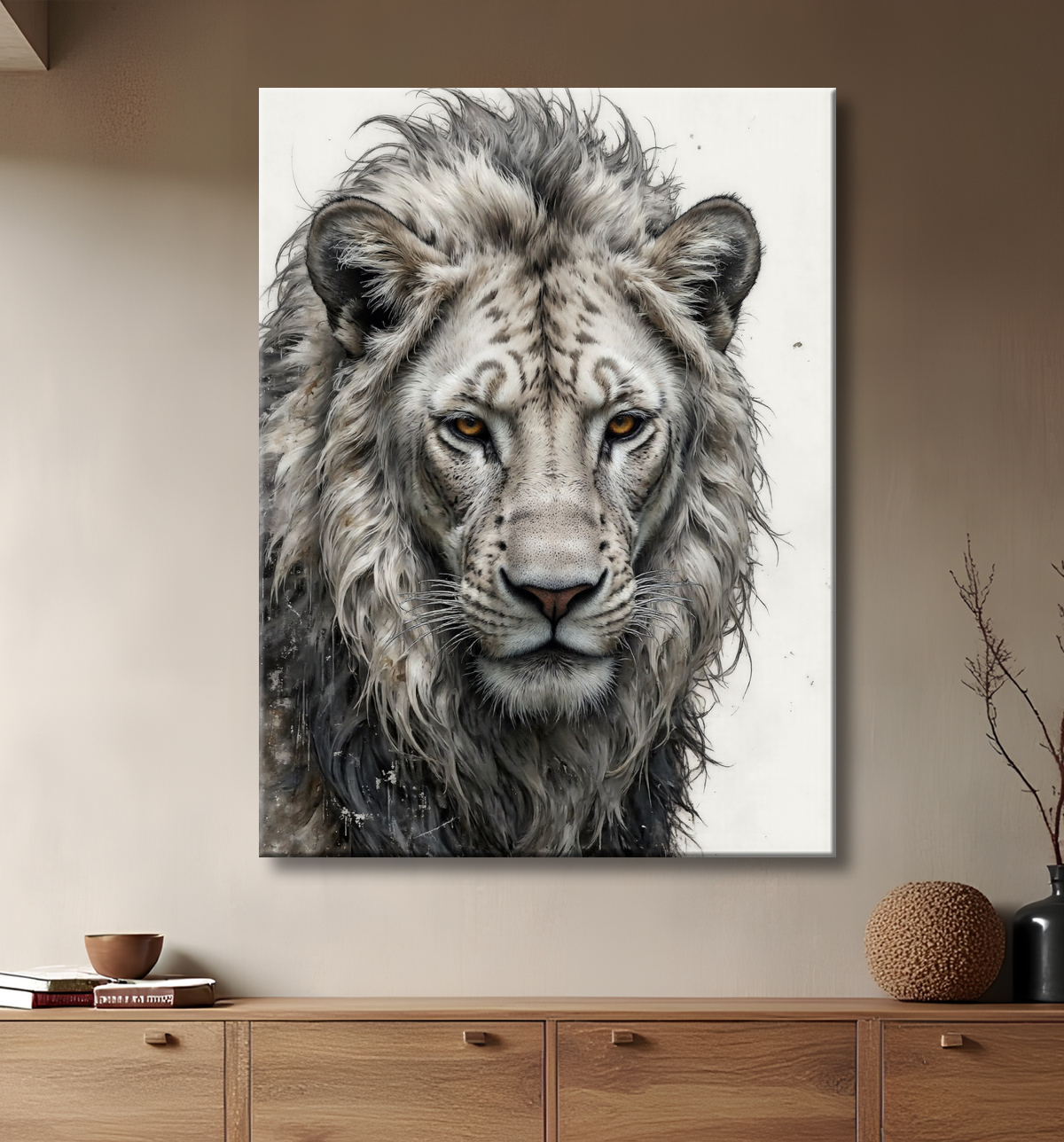 Tableau lion sur fond blanc - Photo d'art décorative avec decor