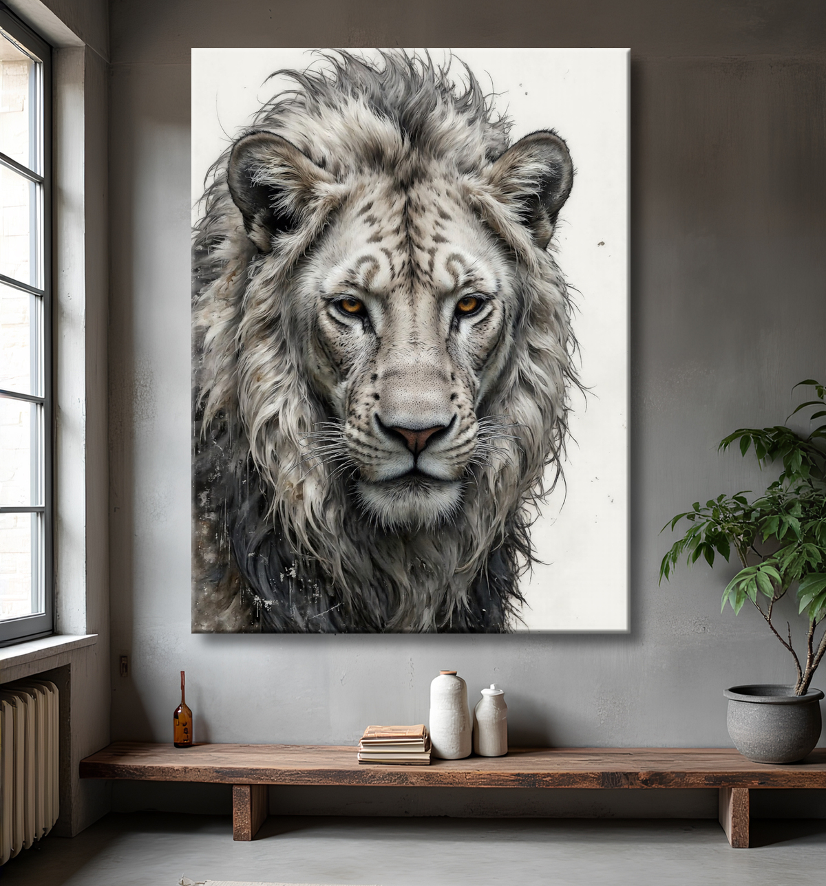 Tableau lion sur fond blanc - Photo d'art décorative avec decor