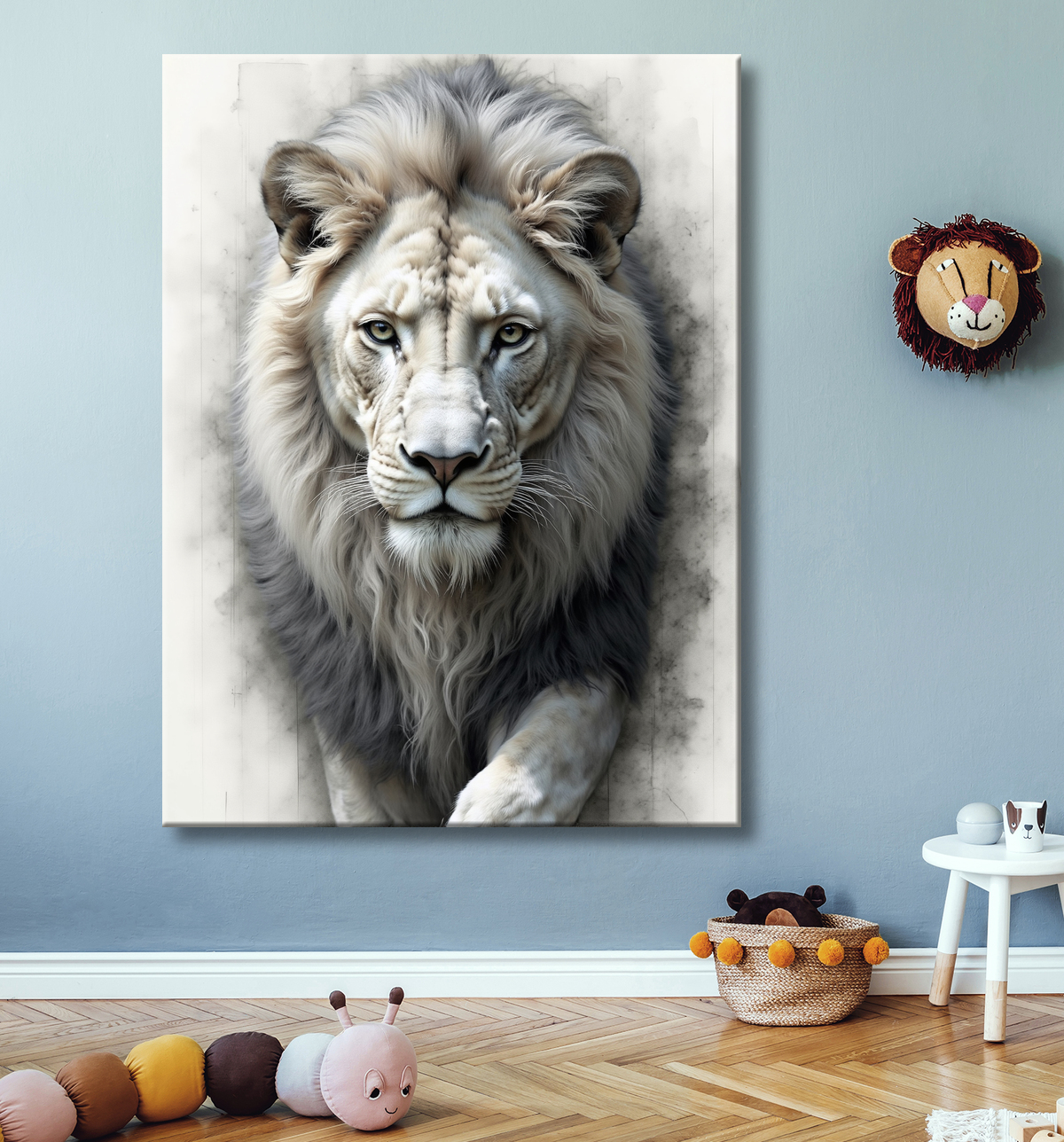 Tableau lion sur fond blanc - Photo d'art décorative avec decor