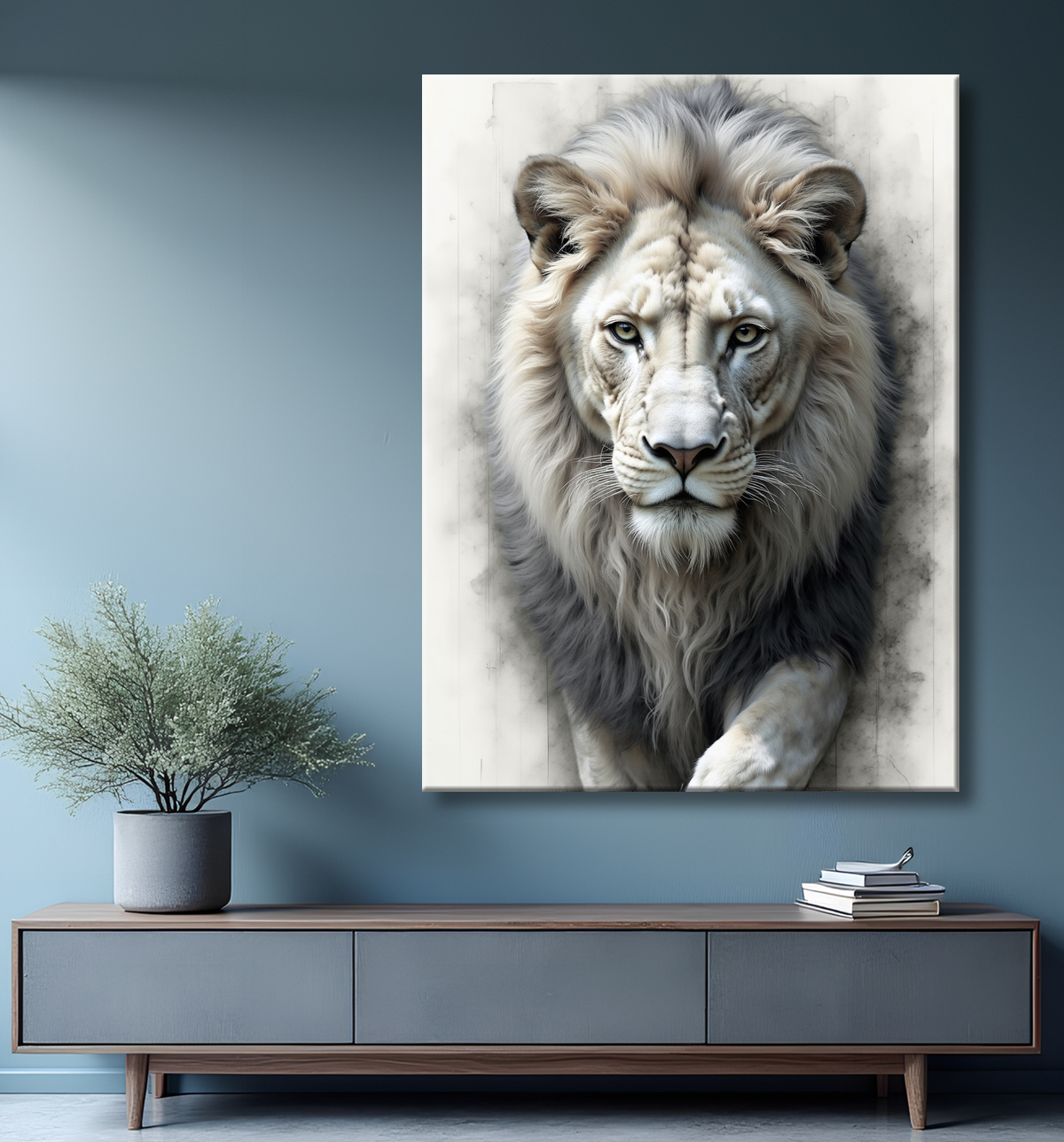 Tableau lion sur fond blanc - Photo d'art décorative avec decor
