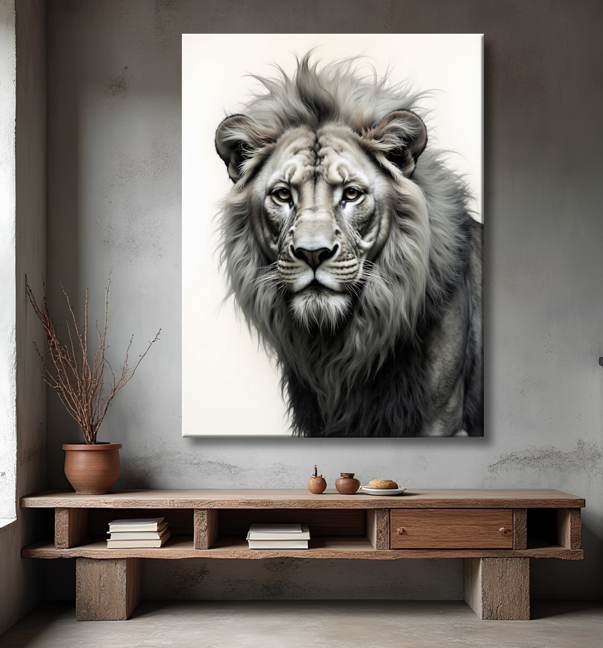 Tableau lion sur fond blanc - Photo d'art décorative avec decor
