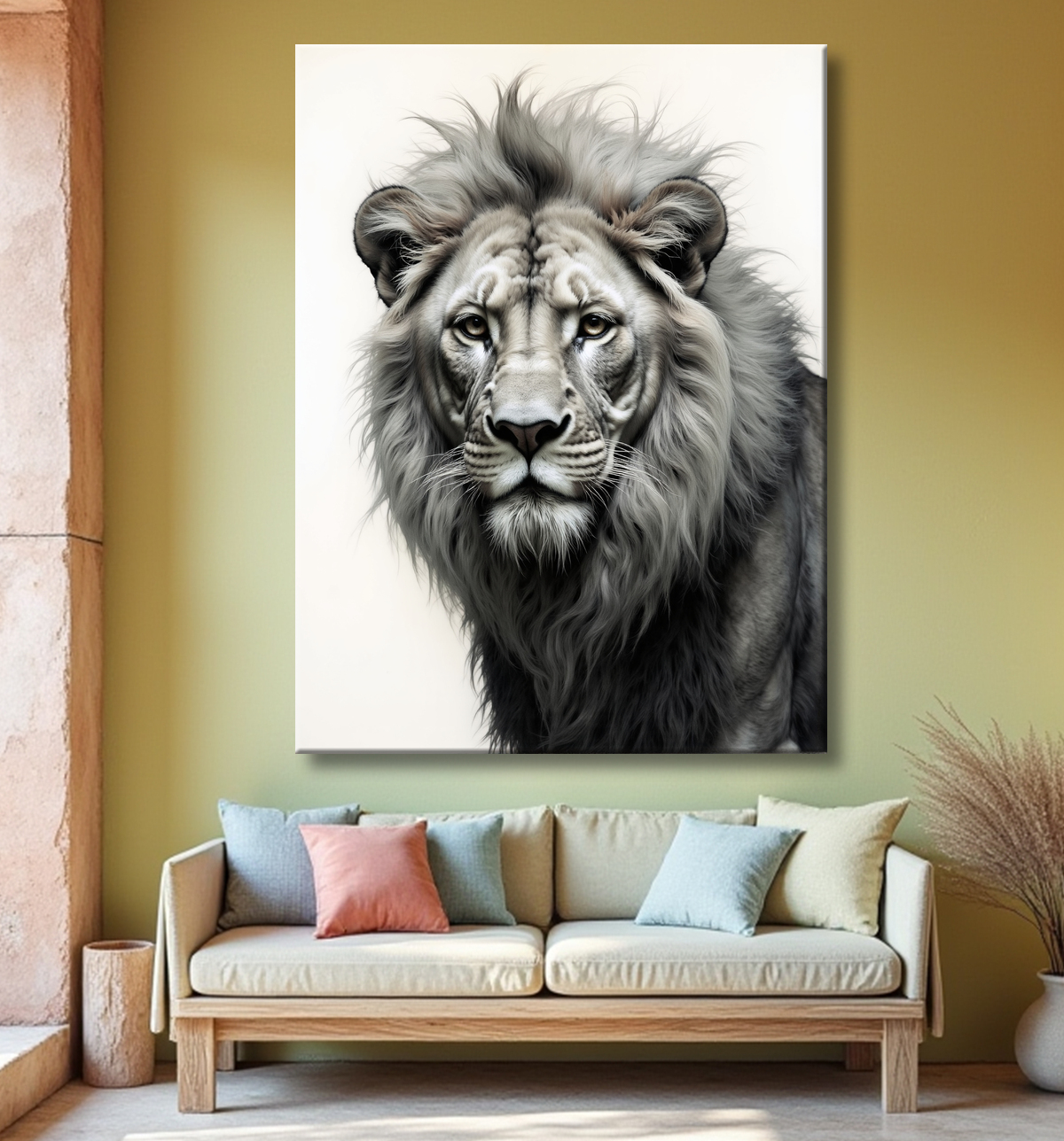 Tableau lion sur fond blanc - Photo d'art décorative avec decor