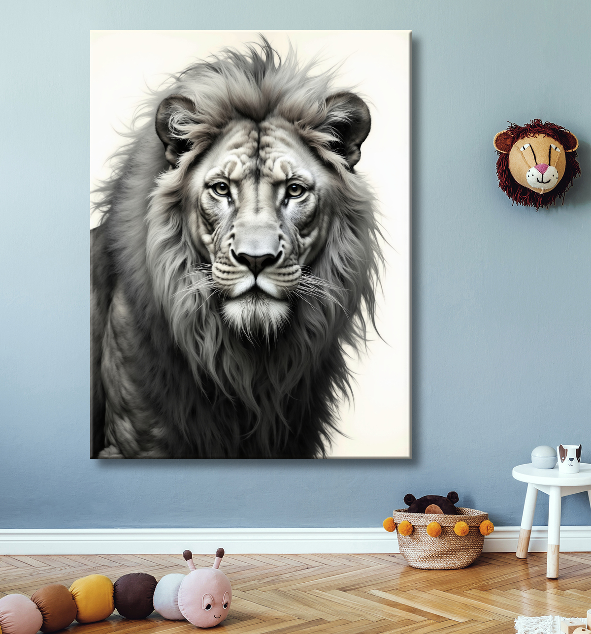 Tableau lion sur fond blanc - Photo d'art décorative avec decor
