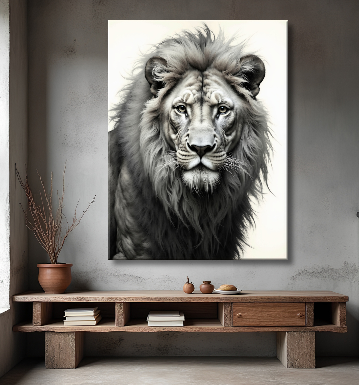 Tableau lion sur fond blanc - Photo d'art décorative avec decor