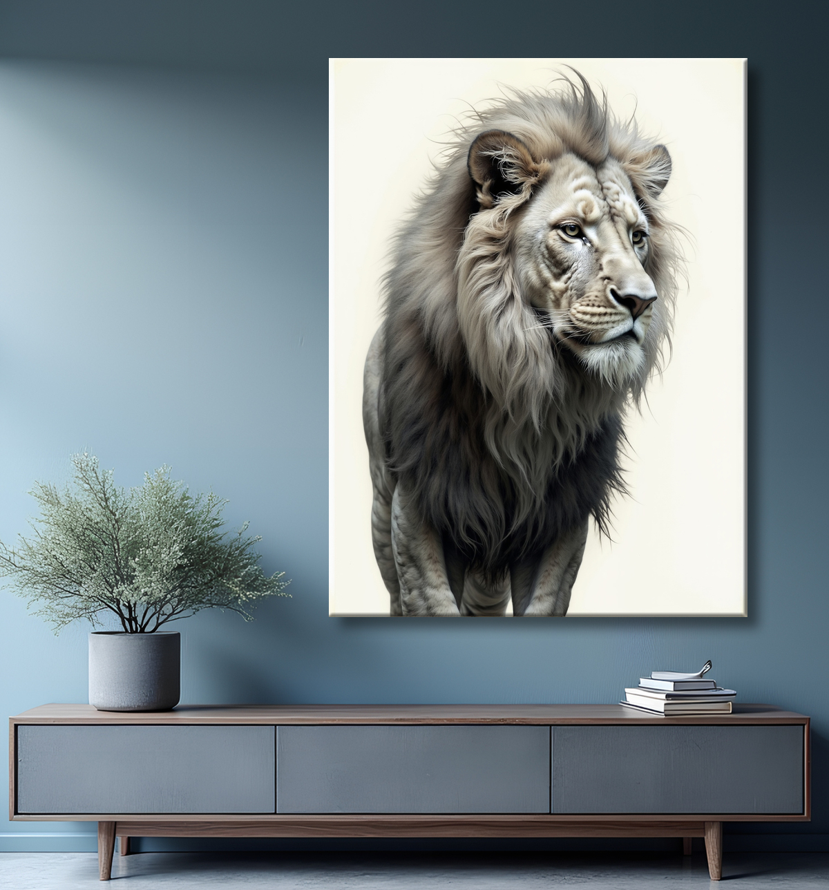 Tableau lion sur fond blanc - Photo d'art décorative avec decor