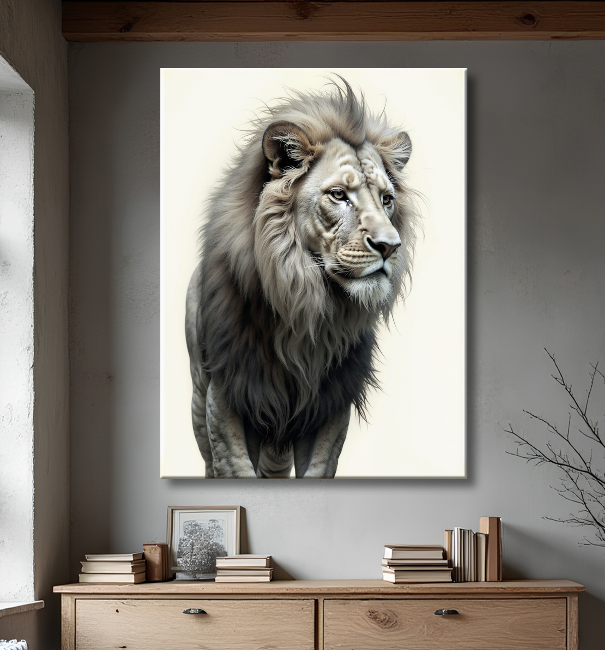 Tableau lion sur fond blanc - Photo d'art décorative avec decor
