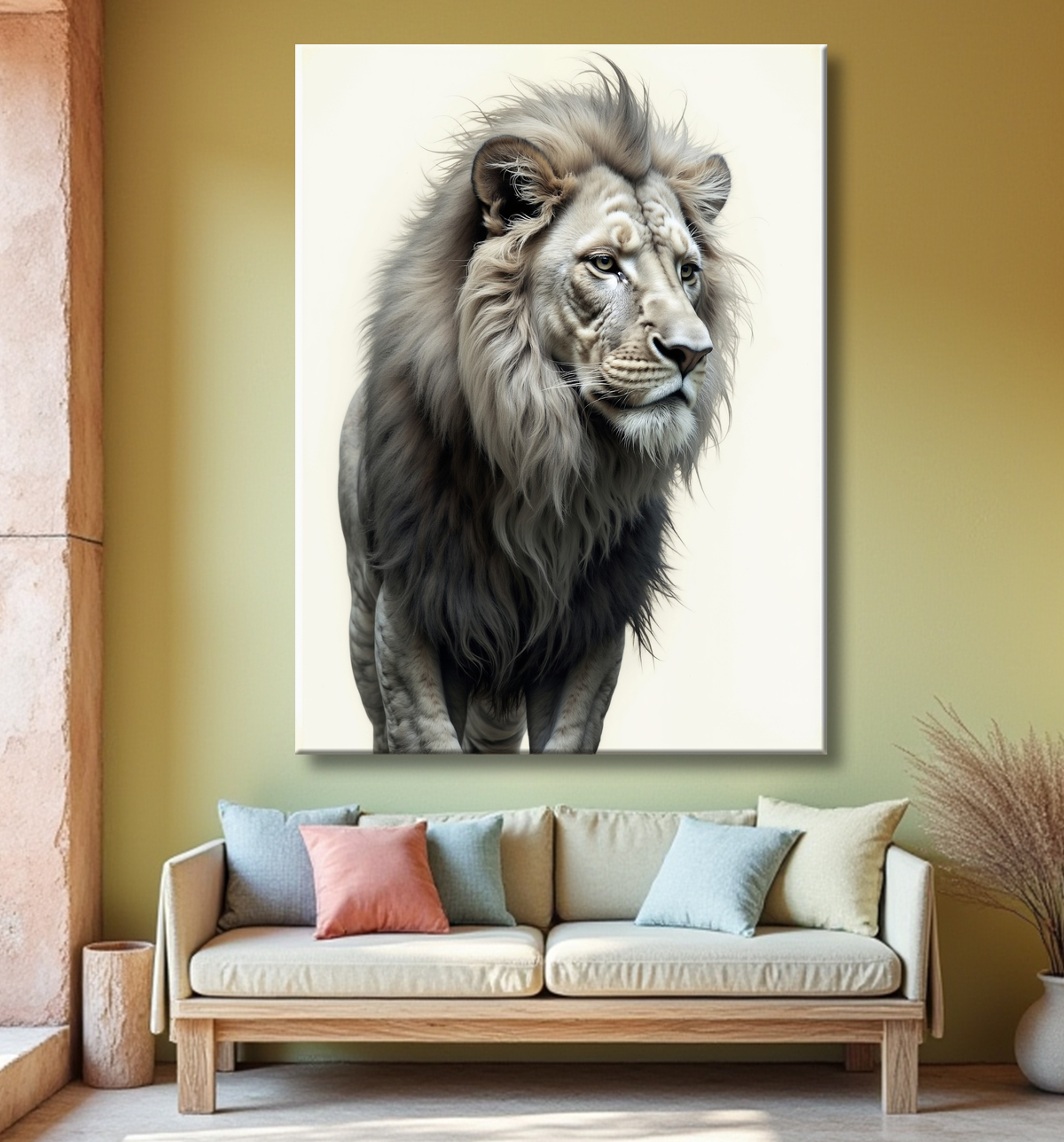 Tableau lion sur fond blanc - Photo d'art décorative avec decor