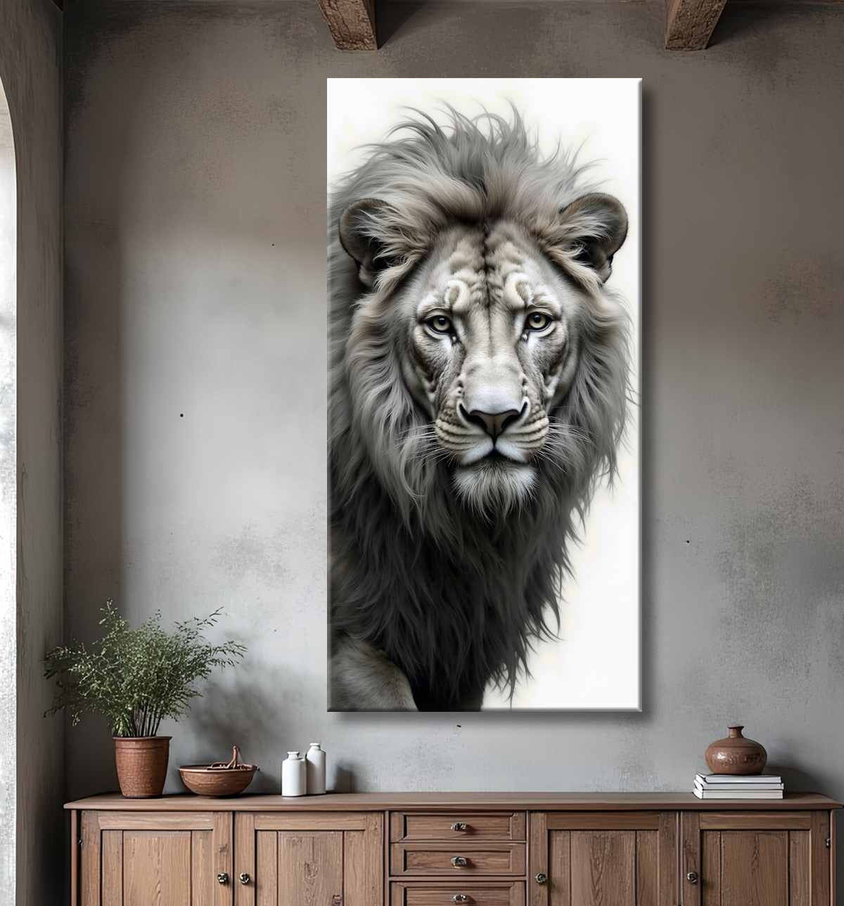 Tableau lion sur fond blanc - Photo d'art décorative avec decor