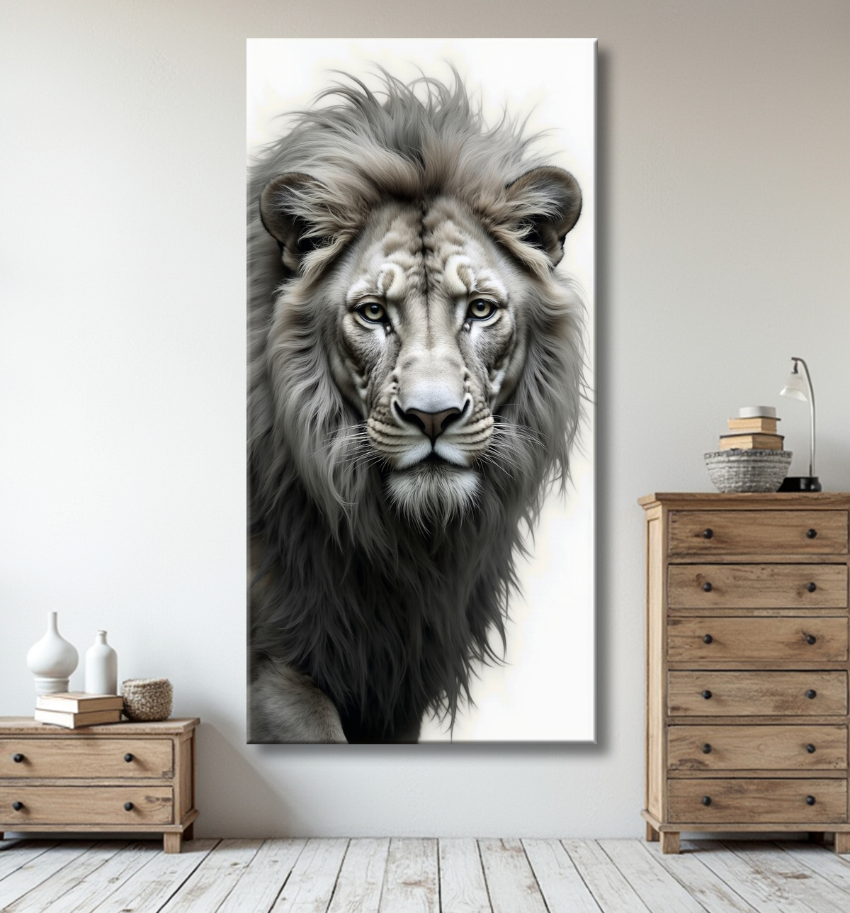 Tableau lion sur fond blanc - Photo d'art décorative avec decor