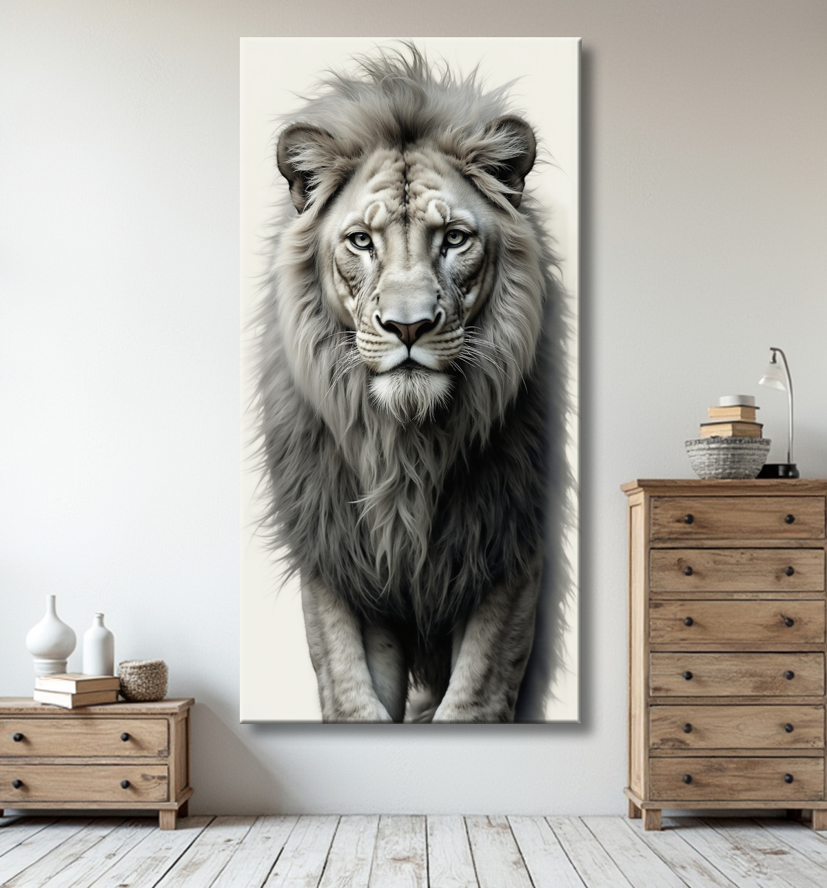 Tableau lion sur fond blanc - Photo d'art décorative avec decor