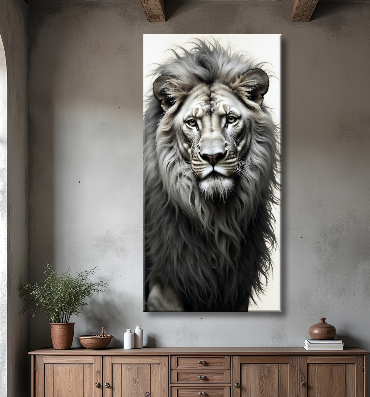 Tableau lion sur fond blanc - Photo d'art décorative avec decor