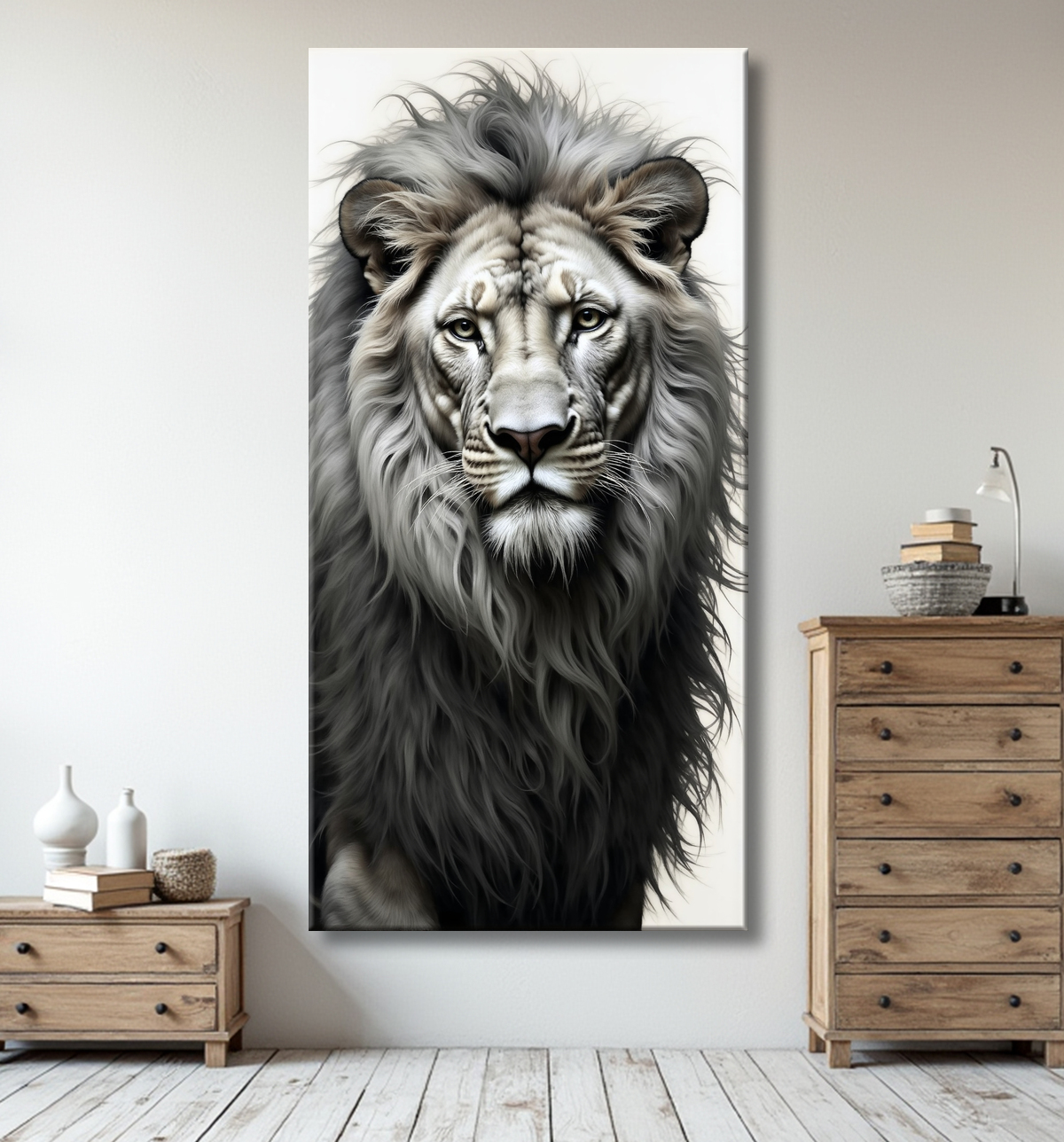 Tableau lion sur fond blanc - Photo d'art décorative avec decor