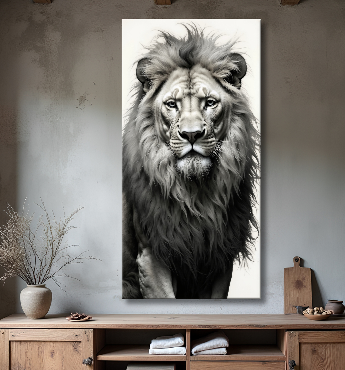 Tableau lion sur fond blanc - Photo d'art décorative avec decor