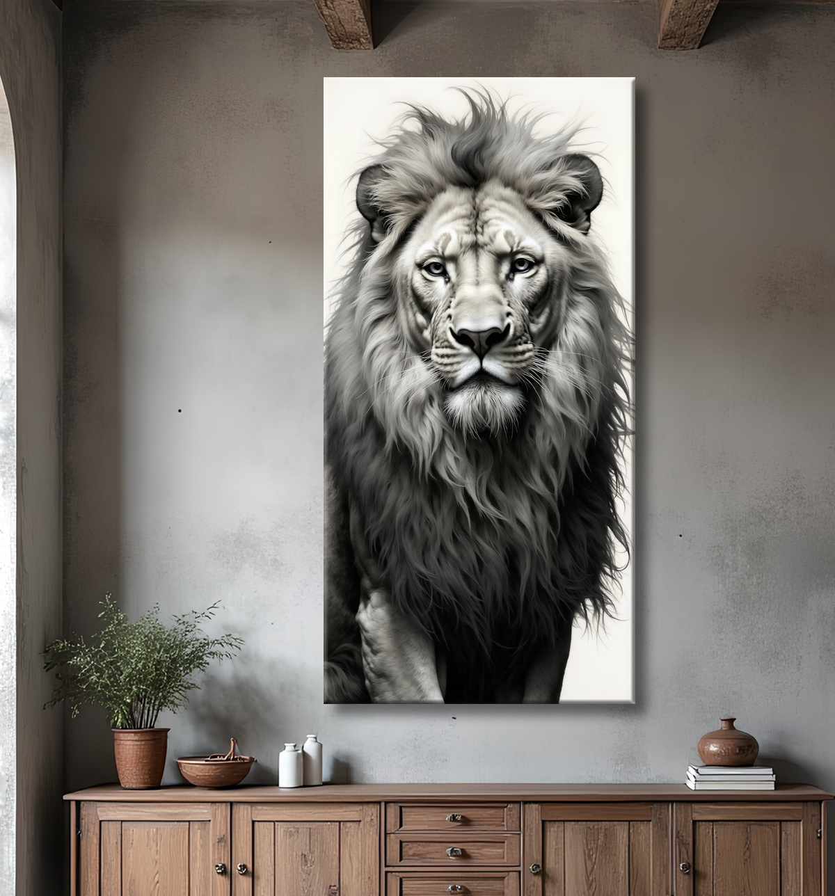 Tableau lion sur fond blanc - Photo d'art décorative avec decor