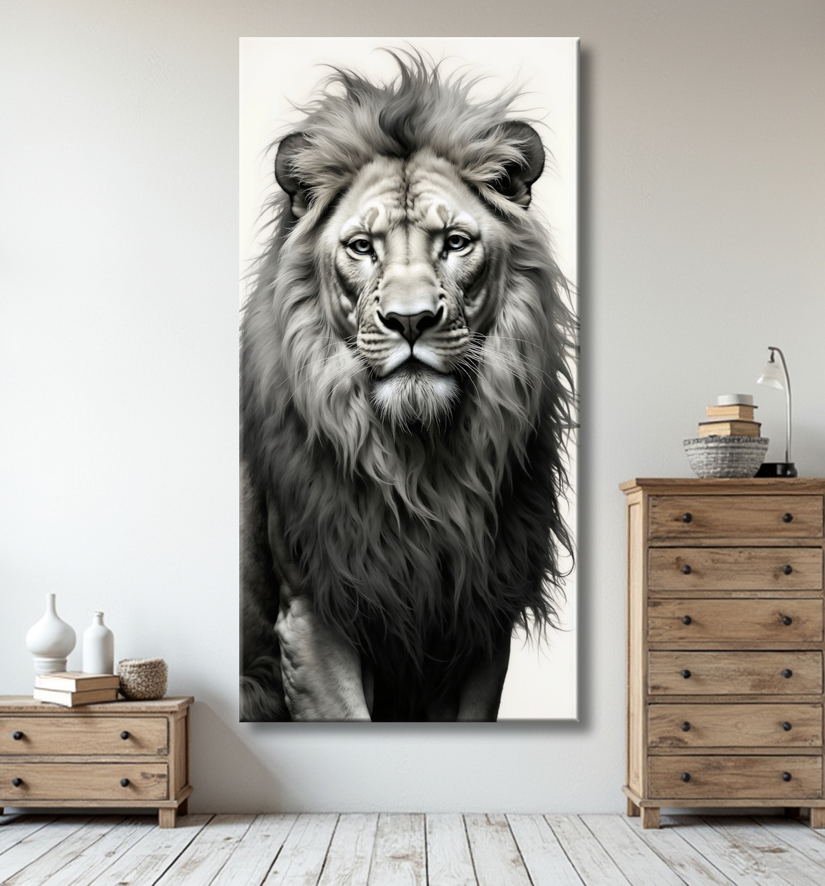 Tableau lion sur fond blanc - Photo d'art décorative avec decor