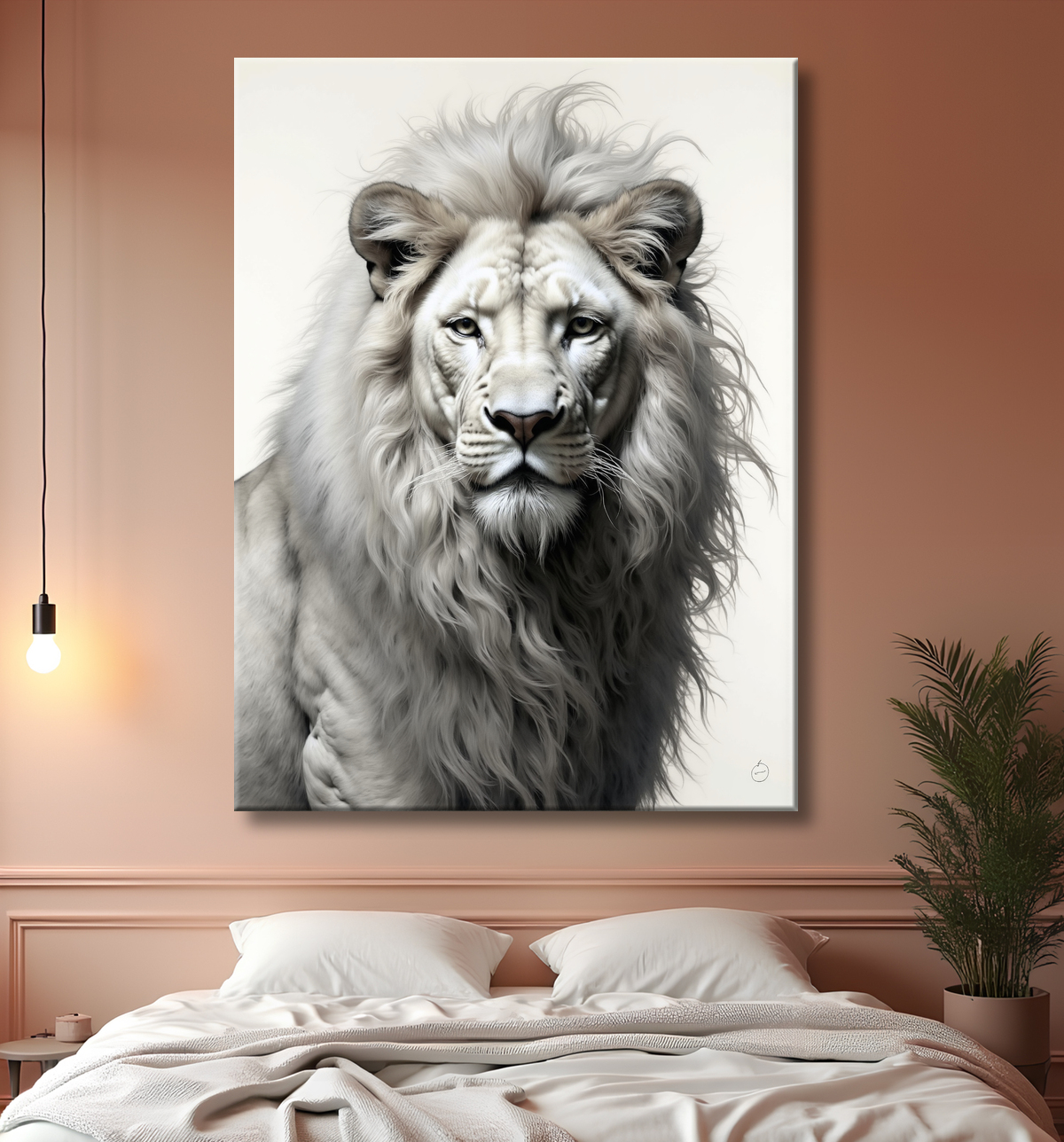 Tableau lion sur fond blanc - Photo d'art décorative avec decor