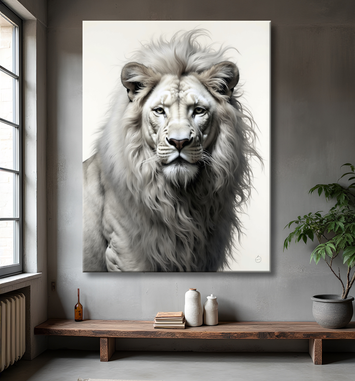 Tableau lion sur fond blanc - Photo d'art décorative avec decor