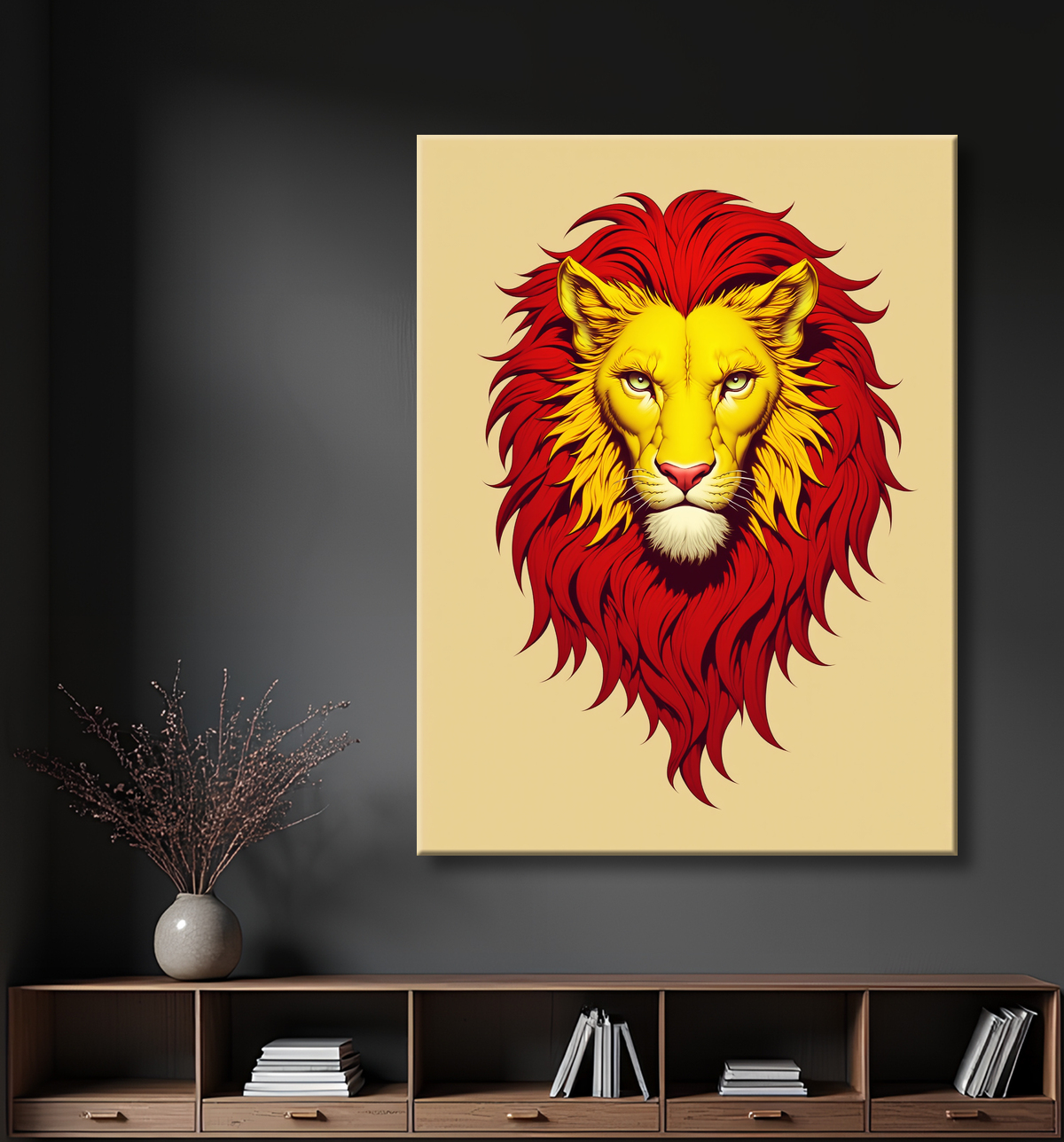 Tableau : illustration Lion stylisé & épuré avec decor