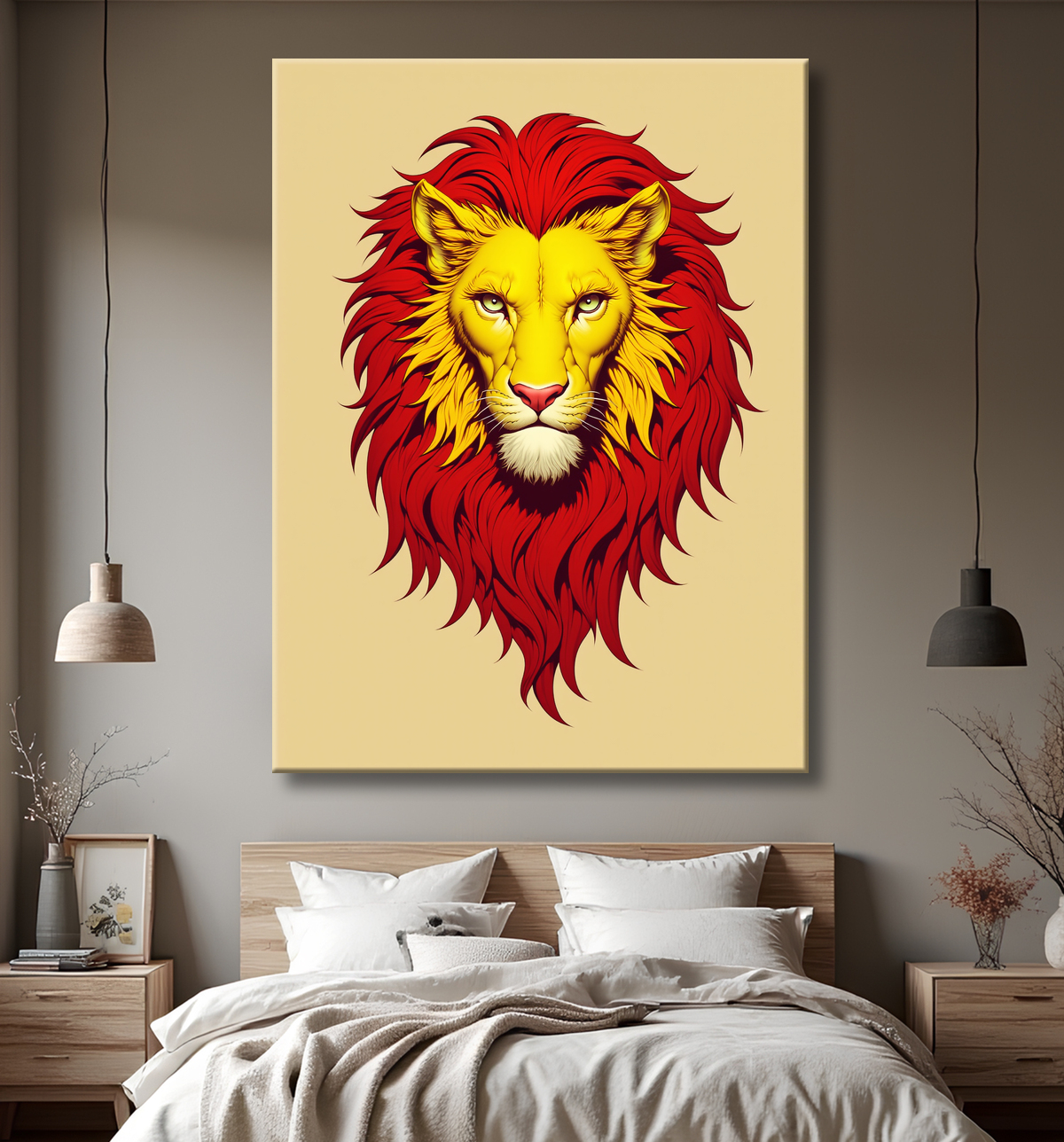 Tableau : illustration Lion stylisé & épuré avec decor