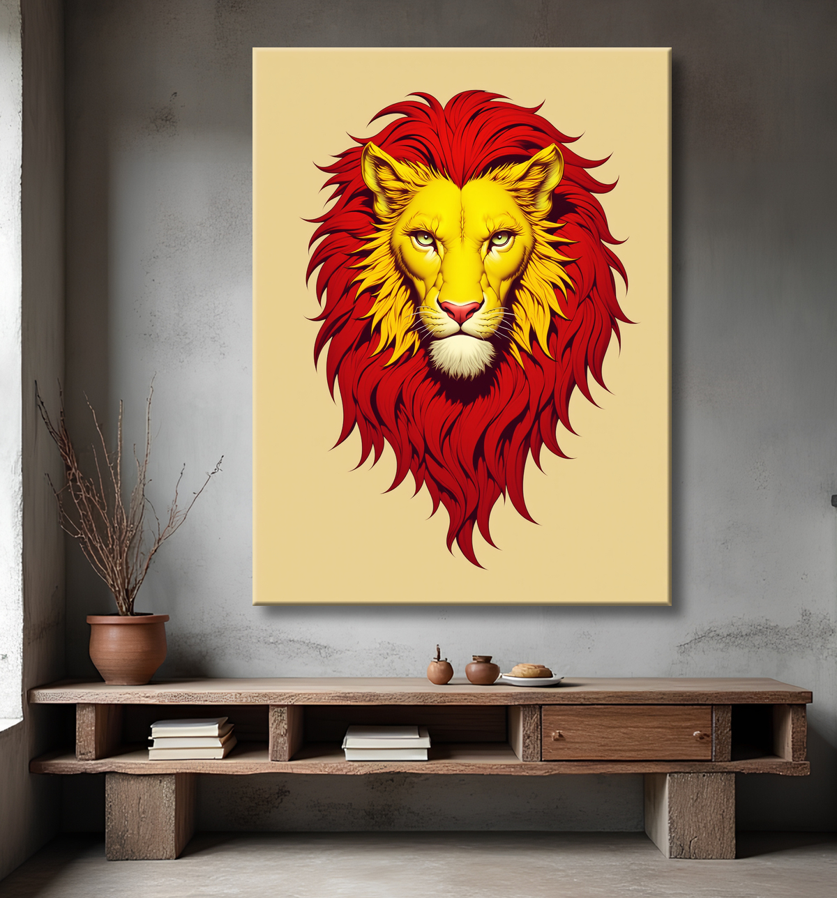 Tableau : illustration Lion stylisé & épuré avec decor