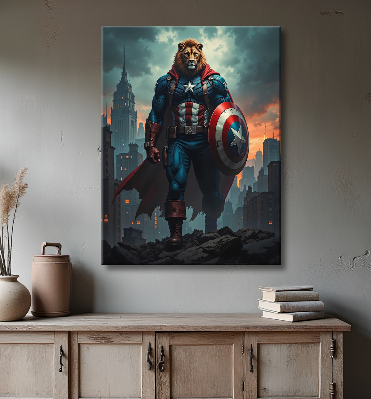 Tableau lion super-héros pop | Décoration originale et dynamique avec decor