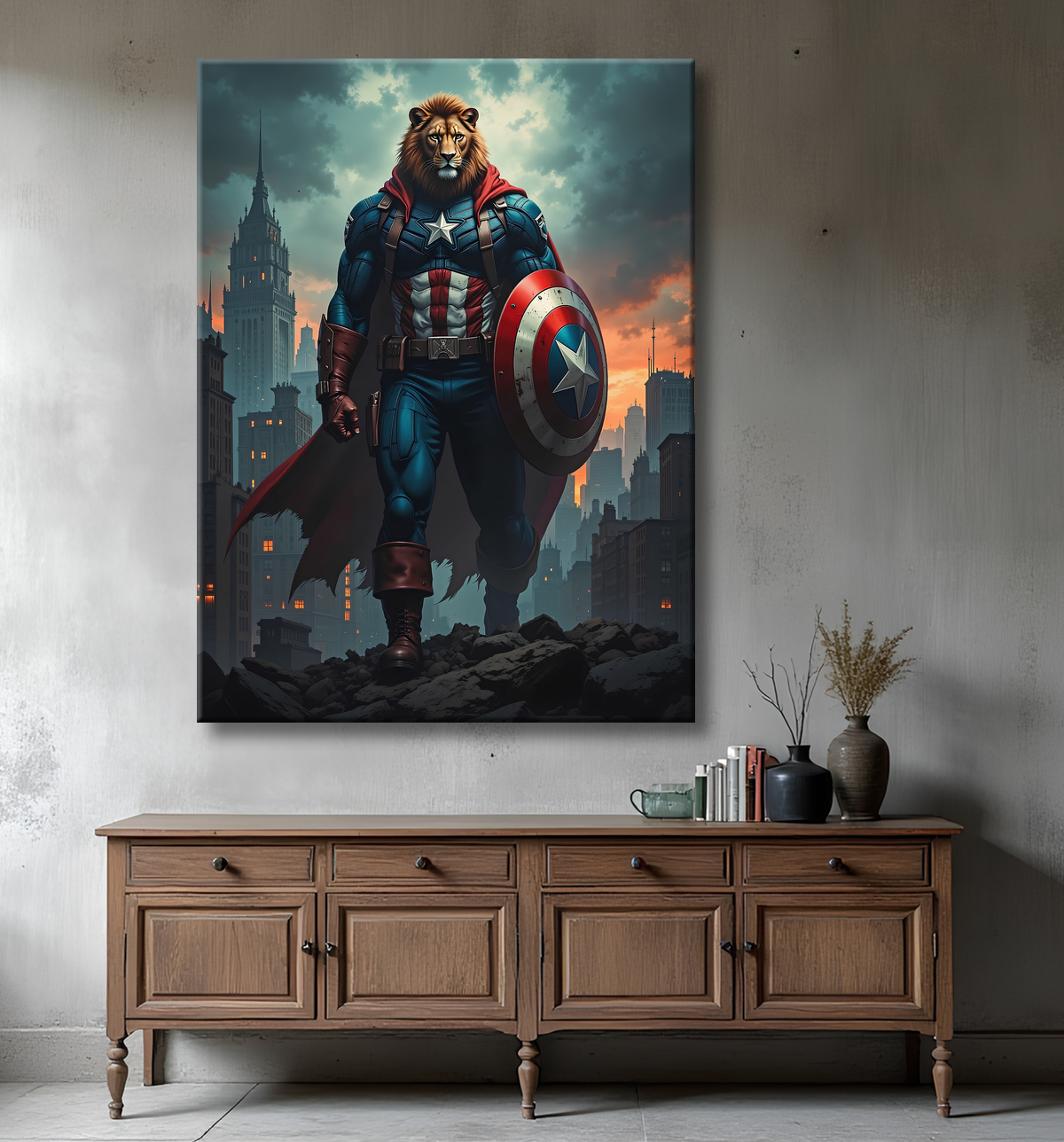 Tableau lion super-héros pop | Décoration originale et dynamique avec decor