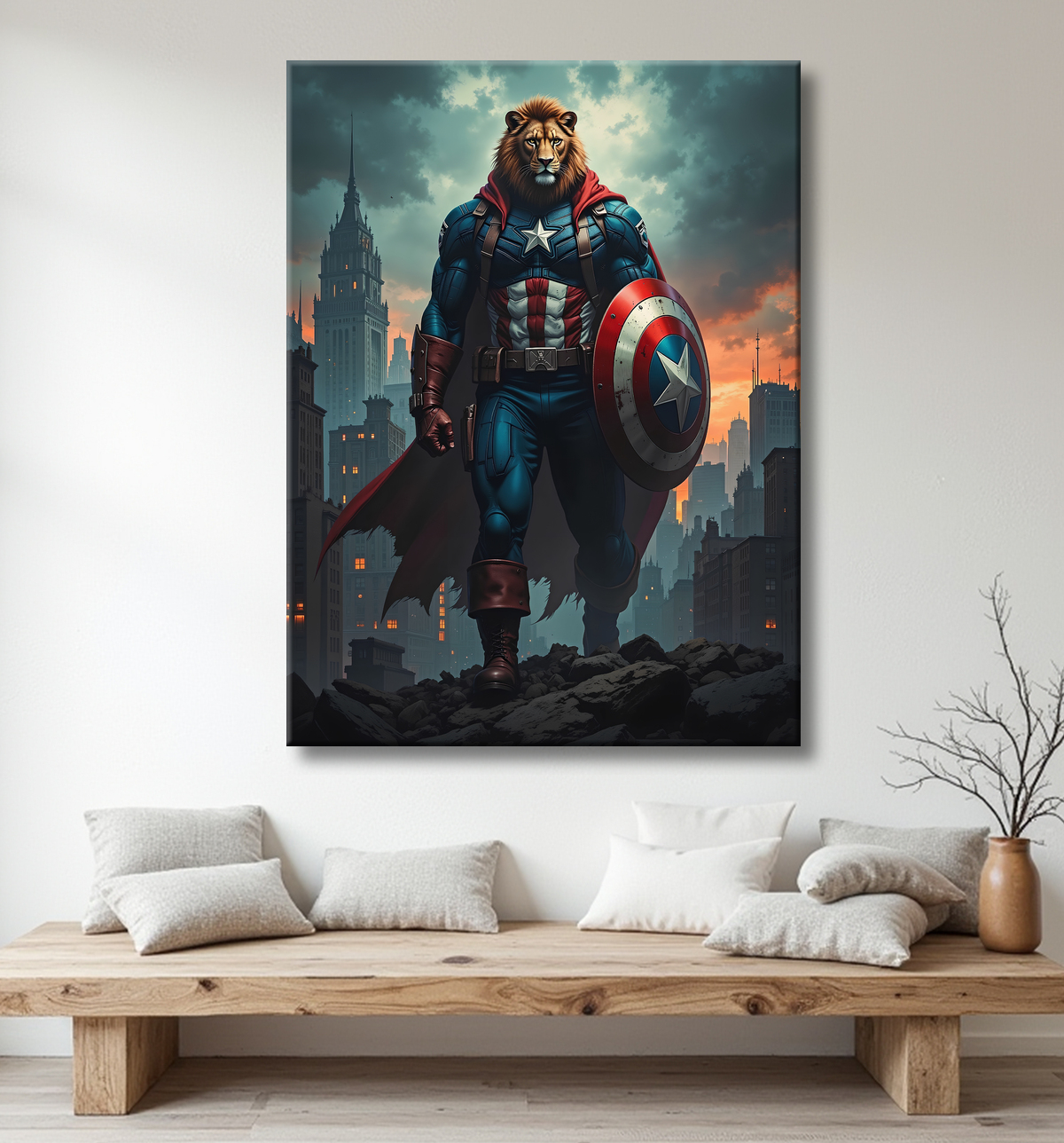 Tableau lion super-héros pop | Décoration originale et dynamique avec decor