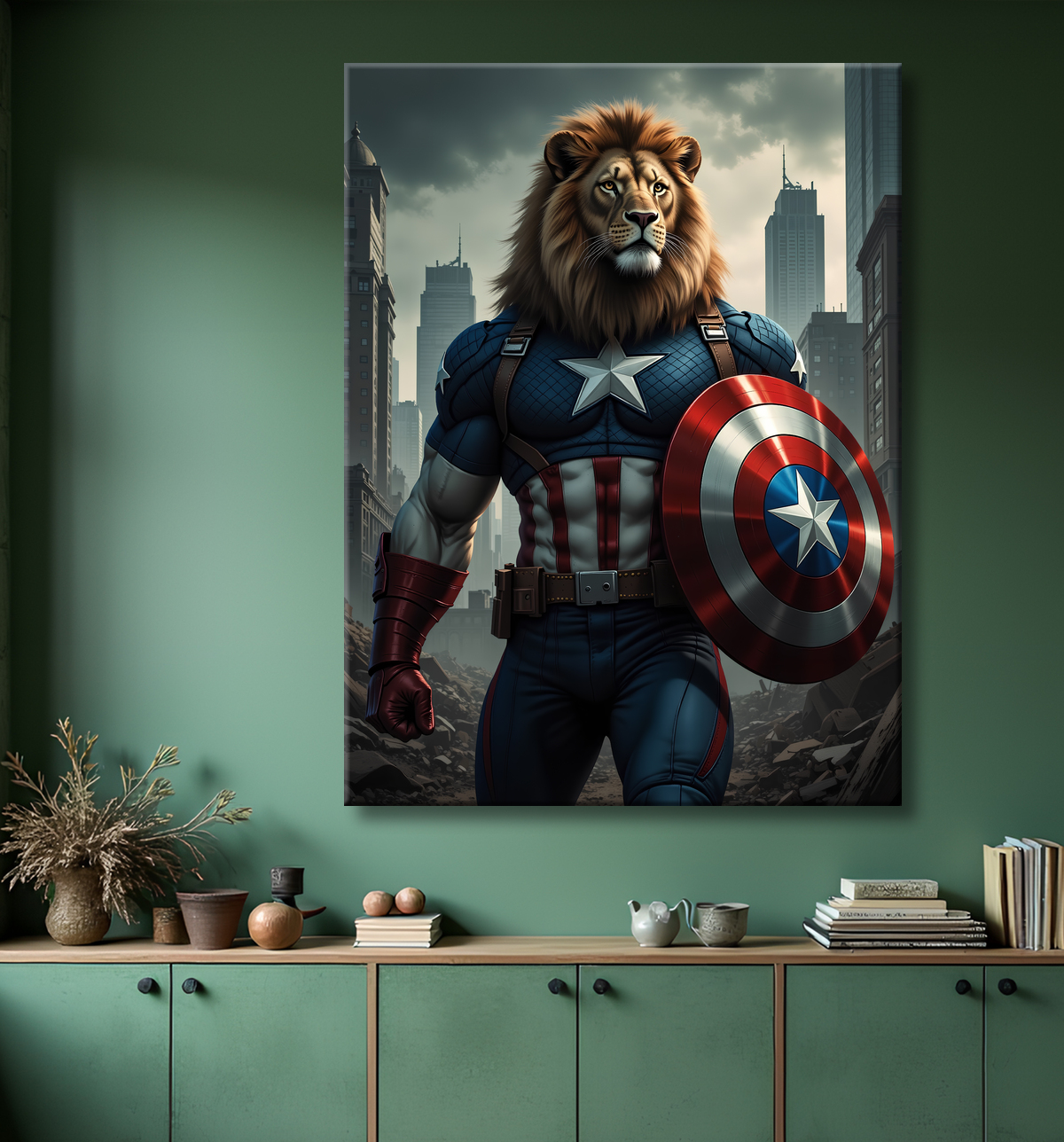Tableau lion super-héros pop | Décoration originale et dynamique avec decor