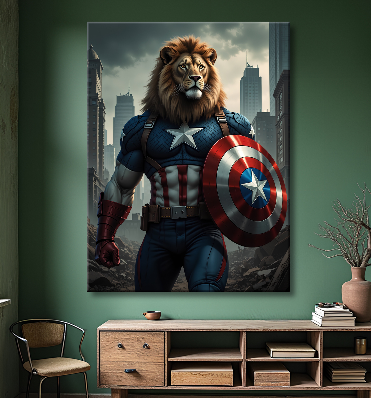 Tableau lion super-héros pop | Décoration originale et dynamique avec decor